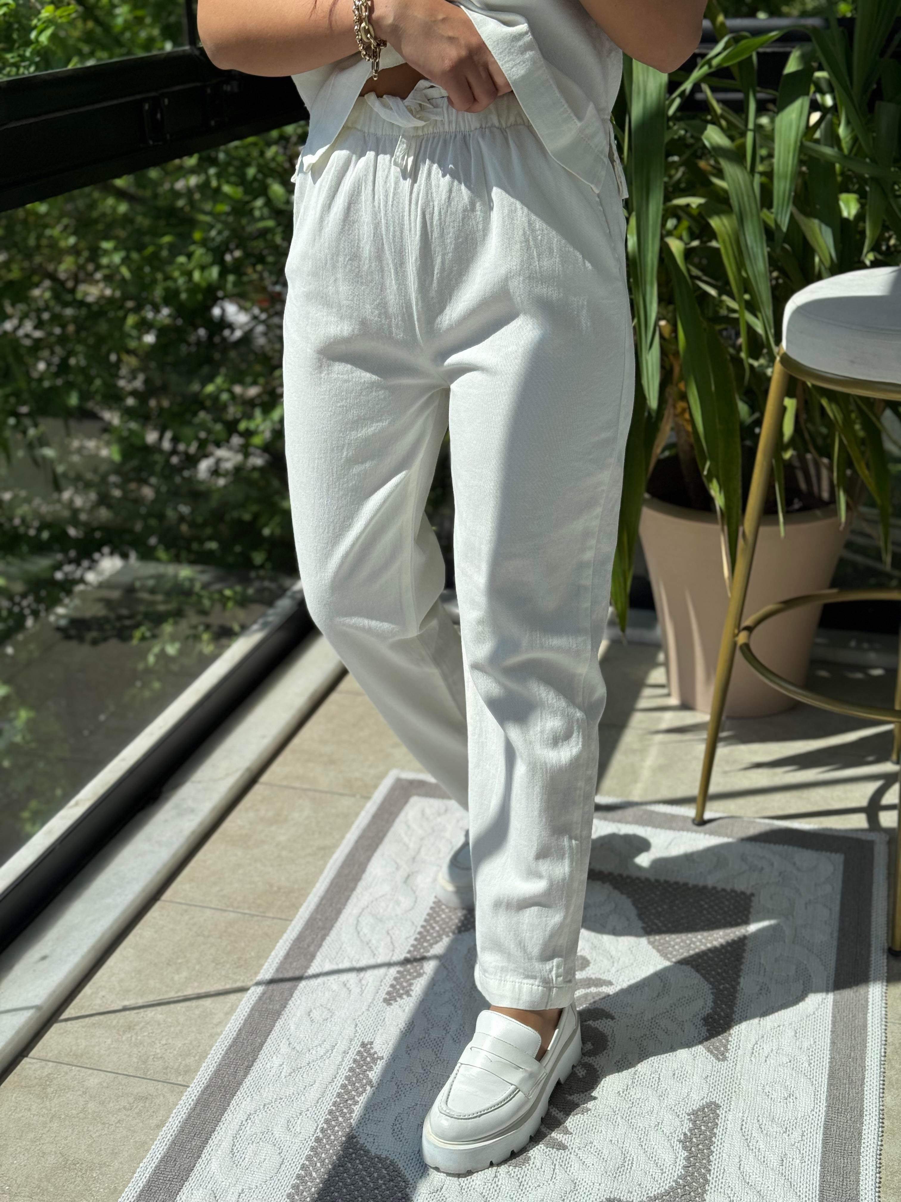 Havuç Keten Pantolon Ekru