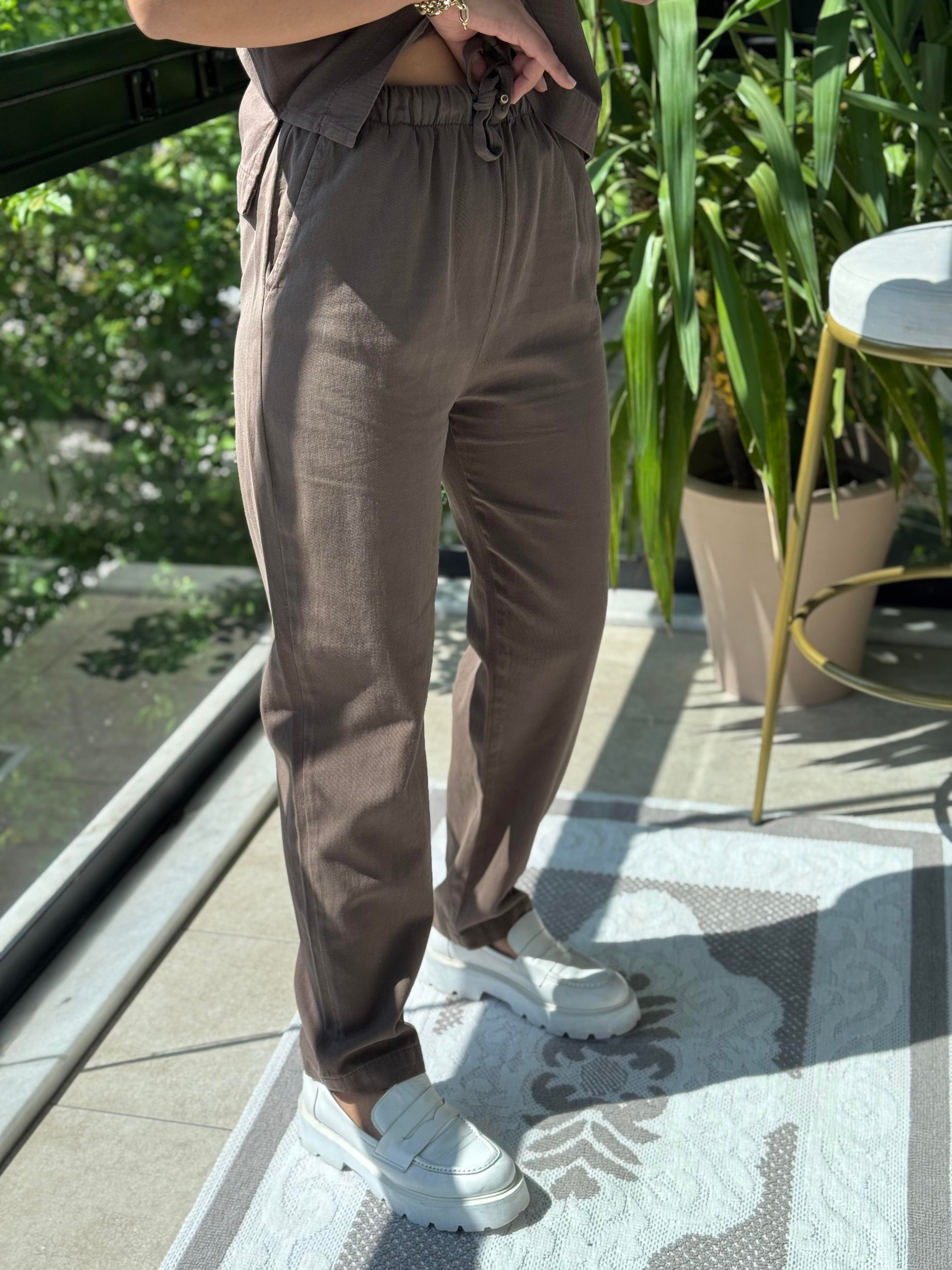 Havuç Keten Pantolon Kahve