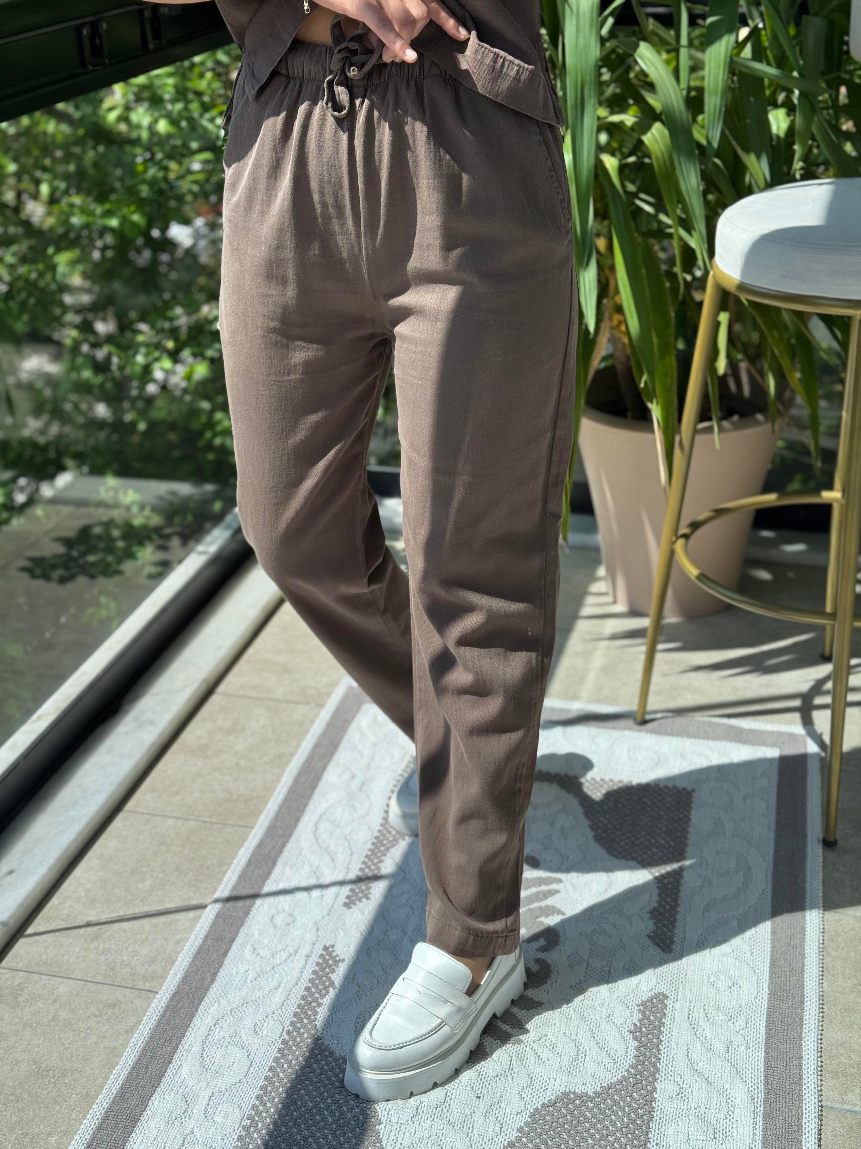 Havuç Keten Pantolon Kahve