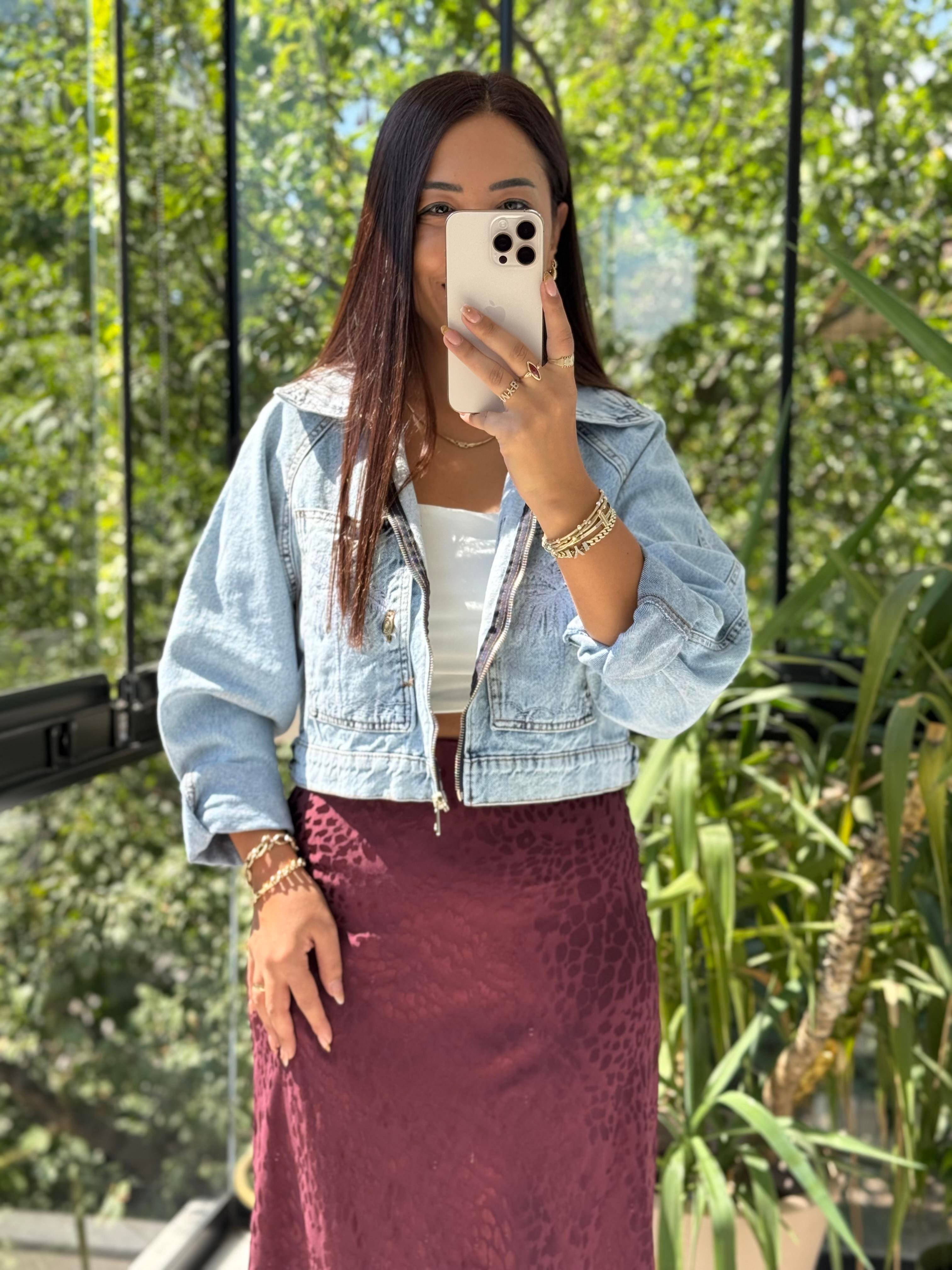 Hawai Nakışlı Ceket Mavi