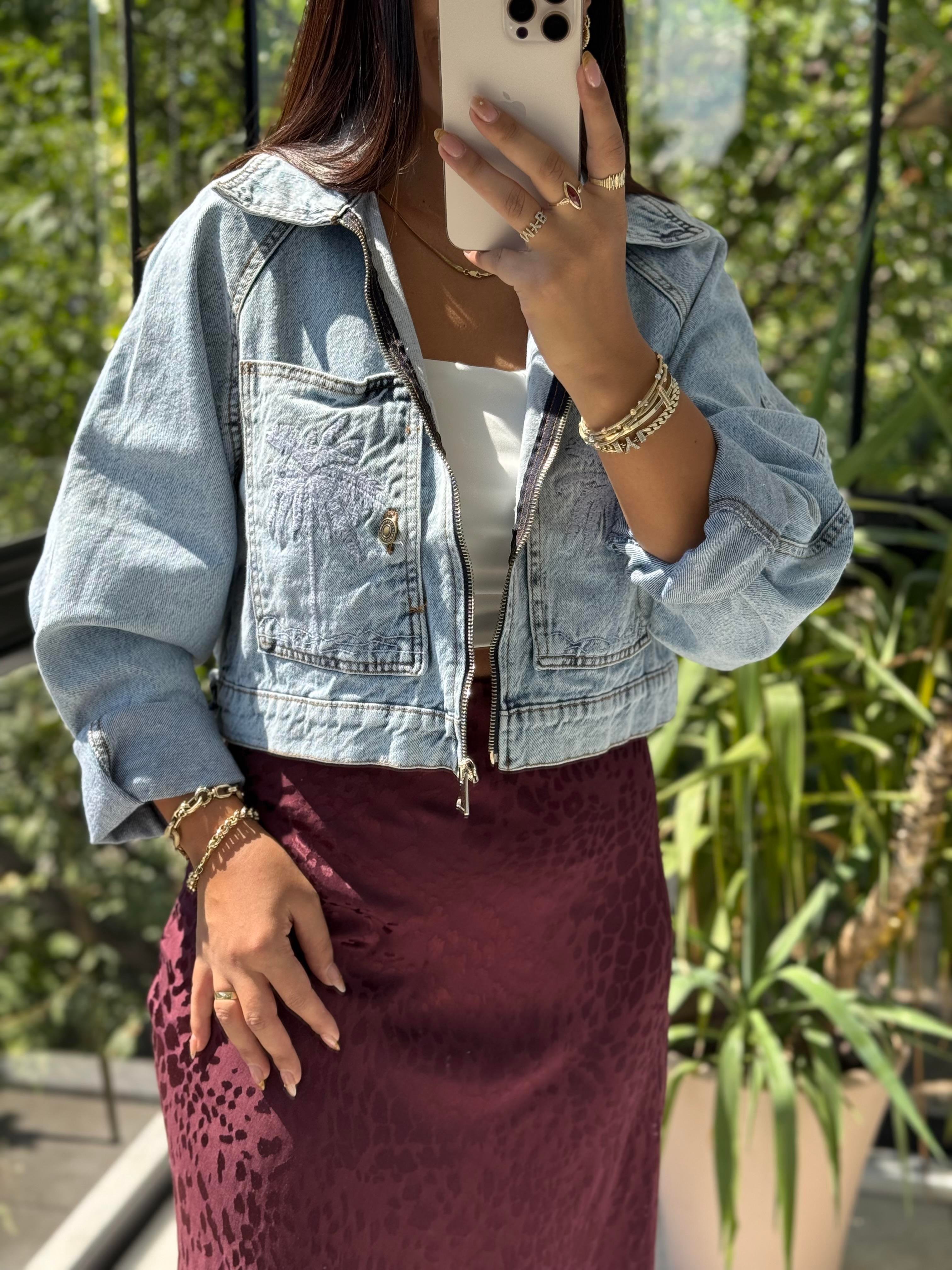 Hawai Nakışlı Ceket Mavi