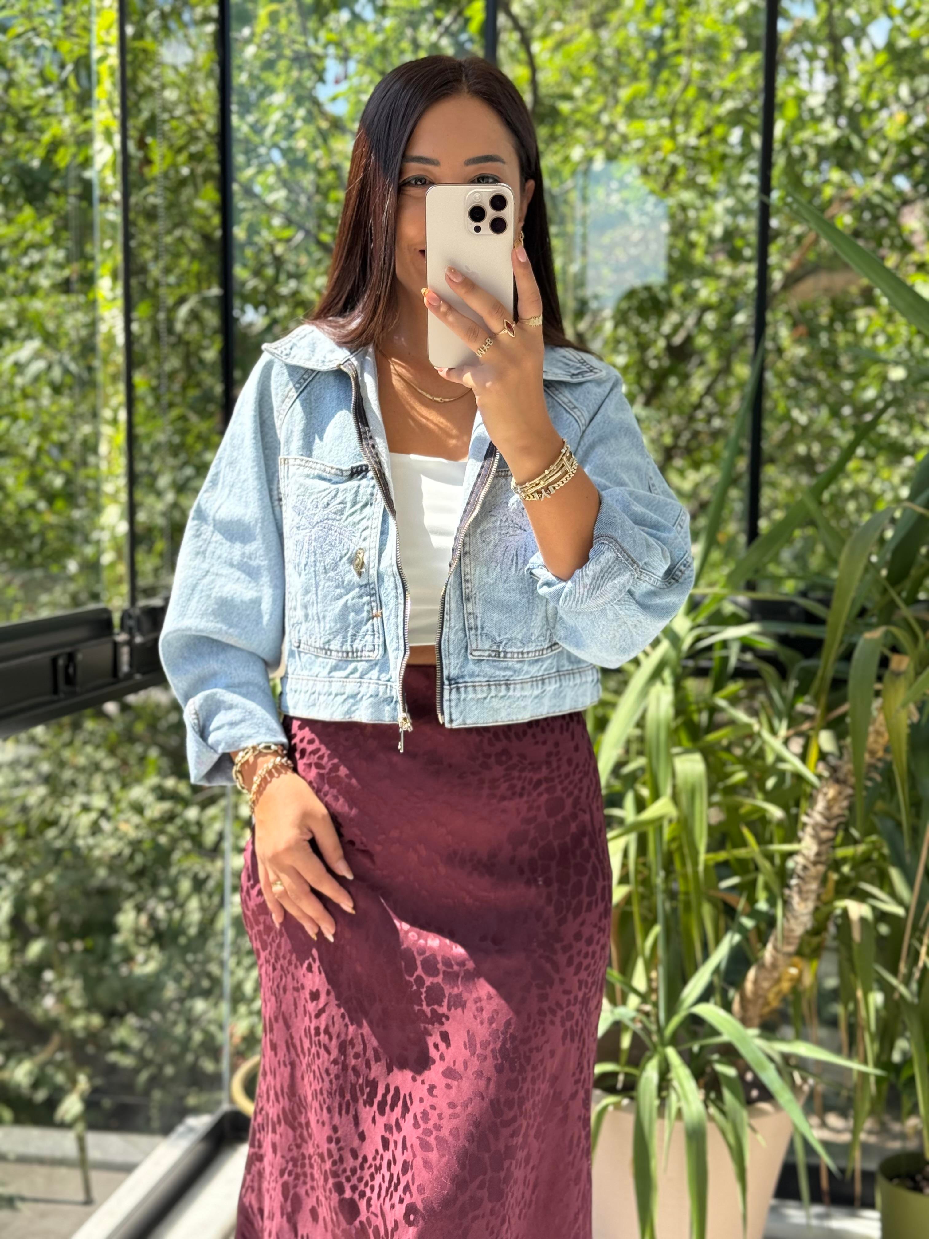 Hawai Nakışlı Ceket Mavi