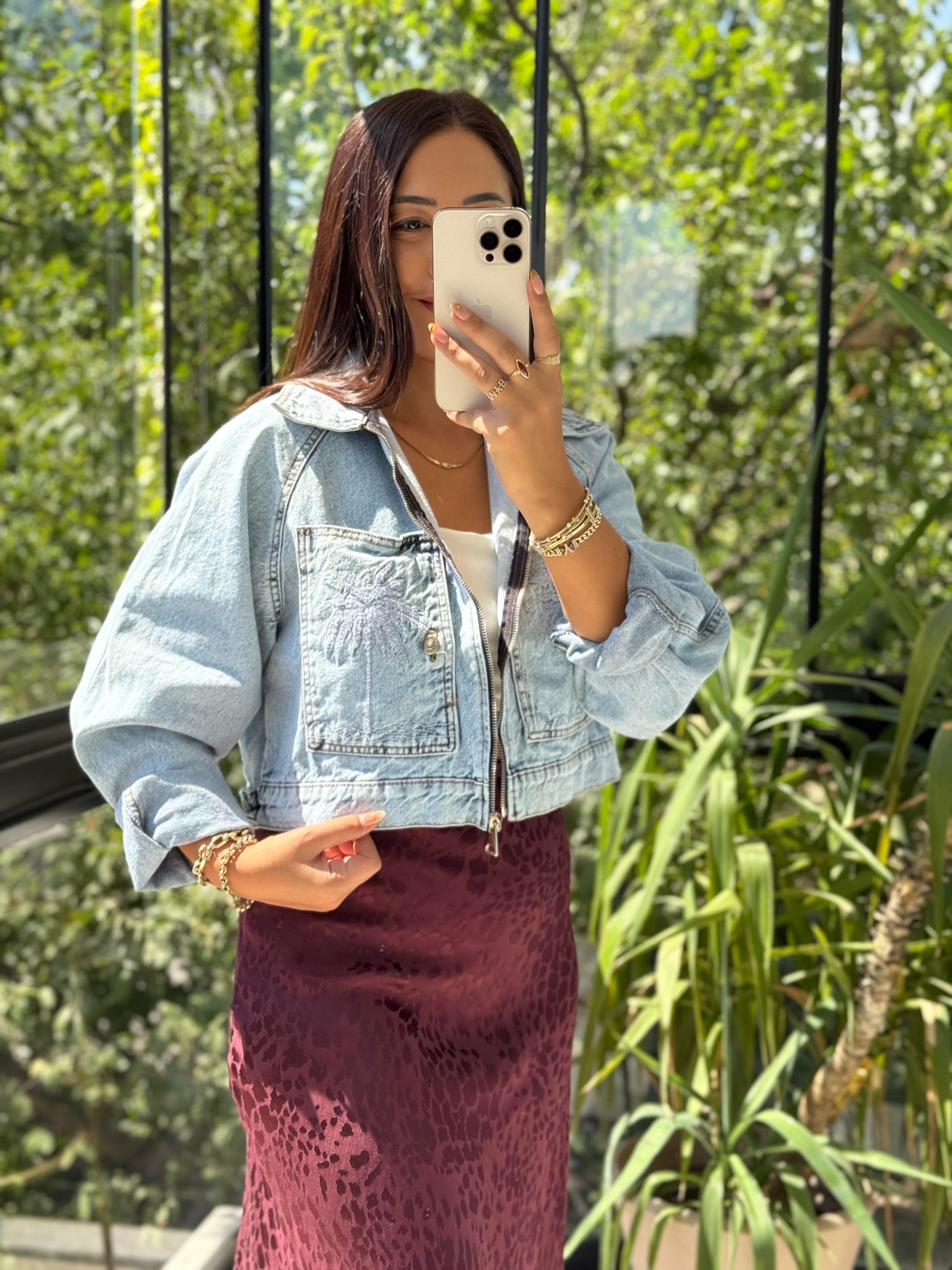 Hawai Nakışlı Ceket Mavi