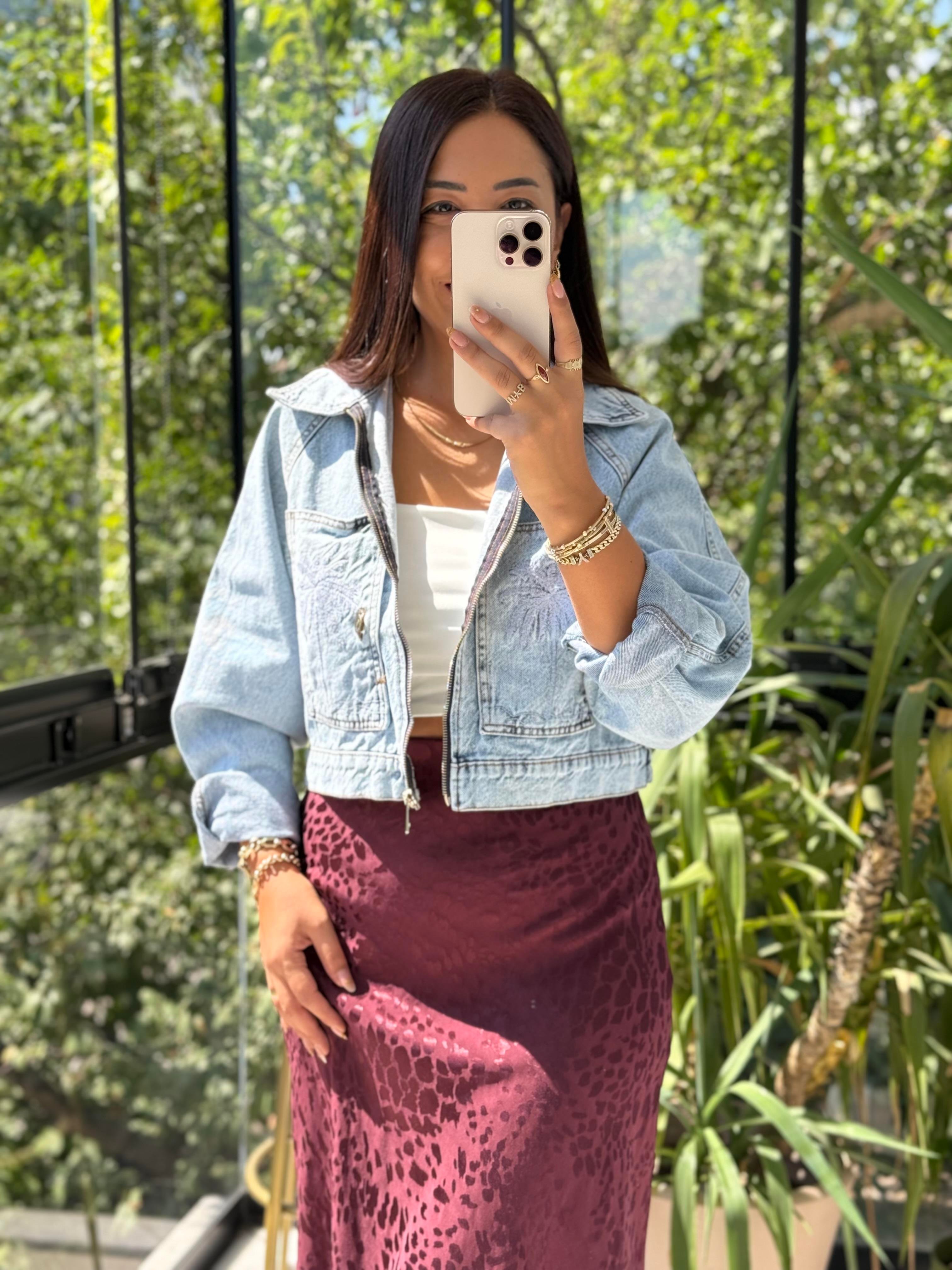 Hawai Nakışlı Ceket Mavi