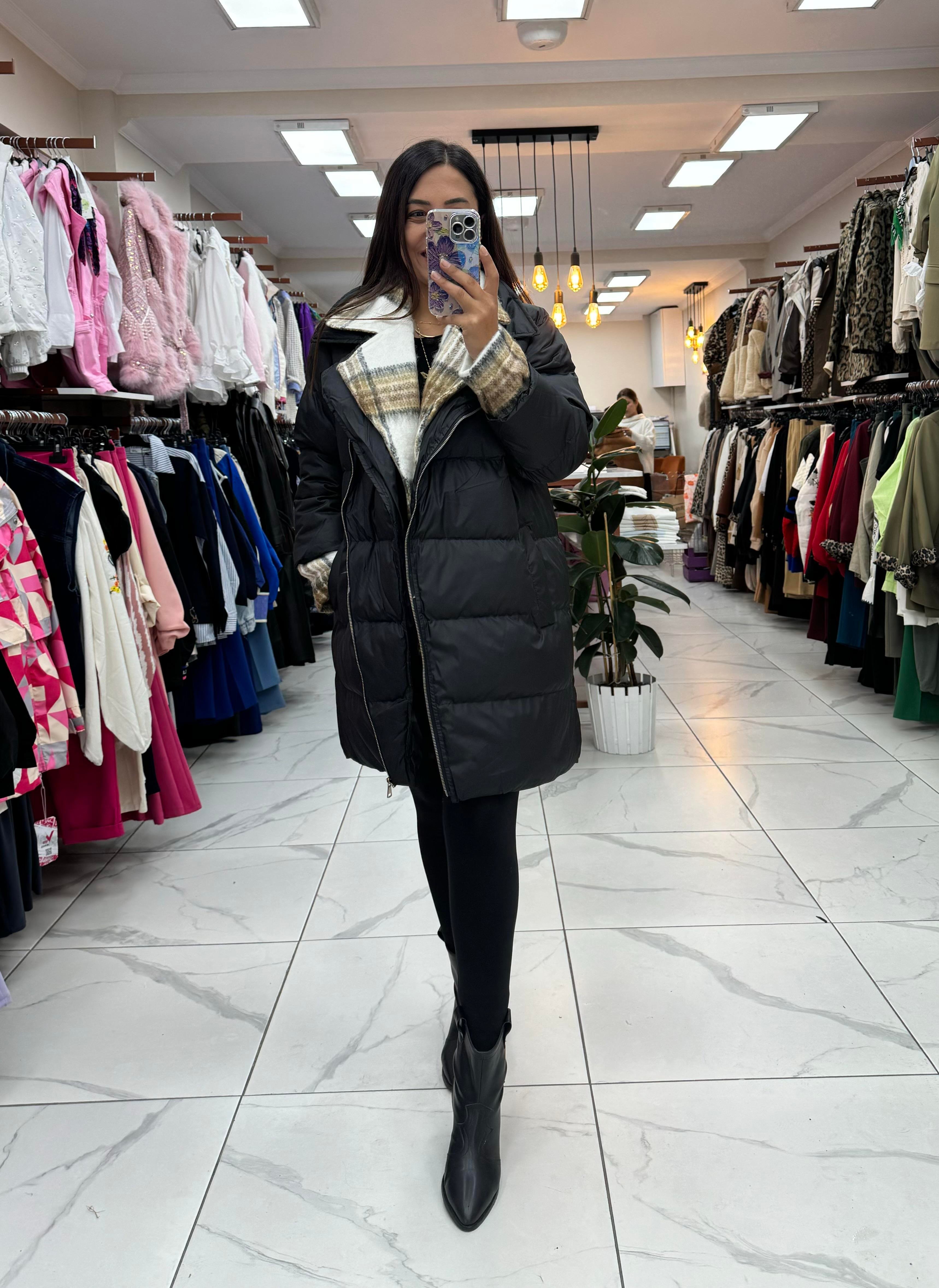 İçi Ekose Polar Mont Siyah