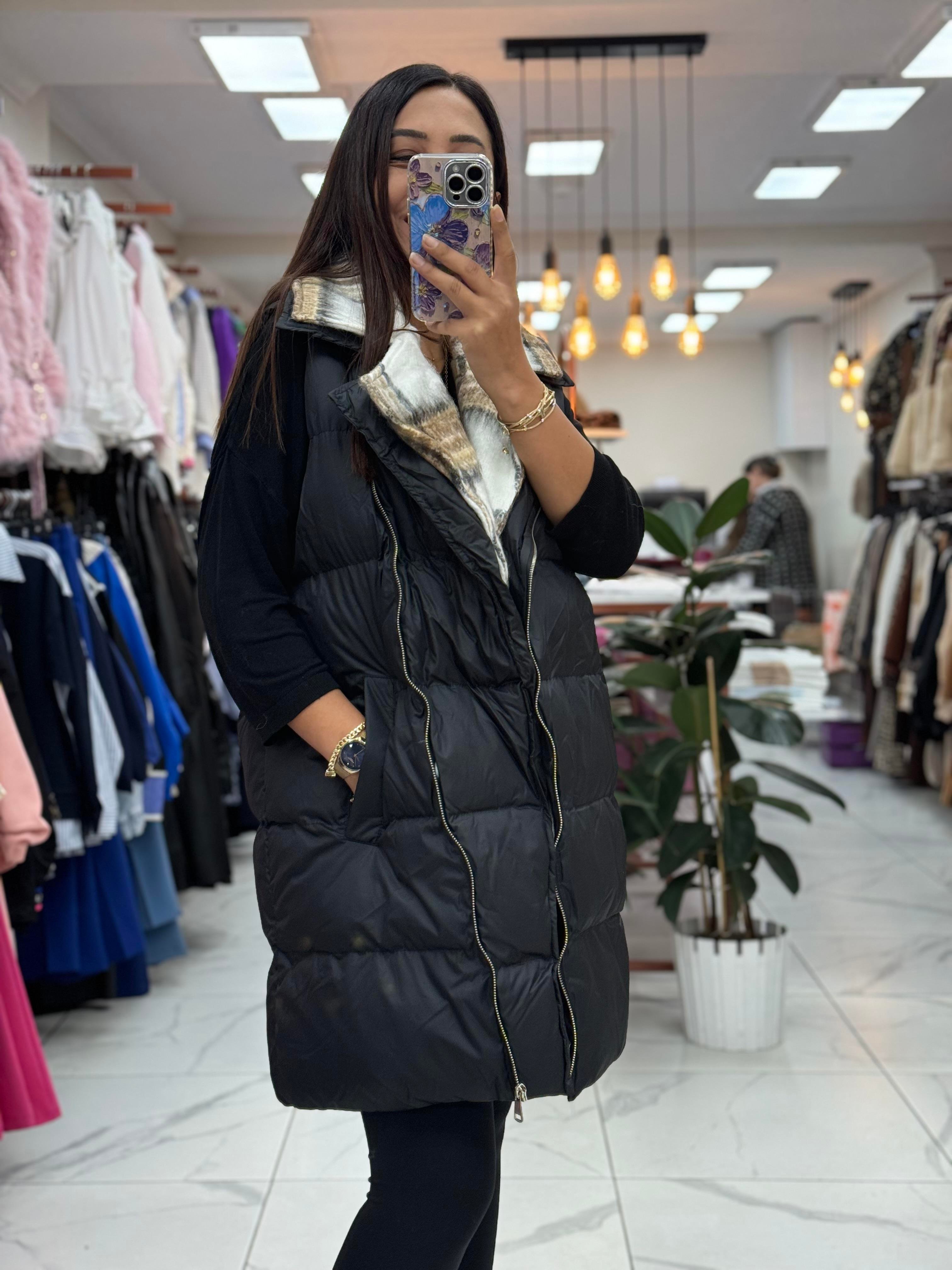 İçi Ekose Polar Yelek Siyah