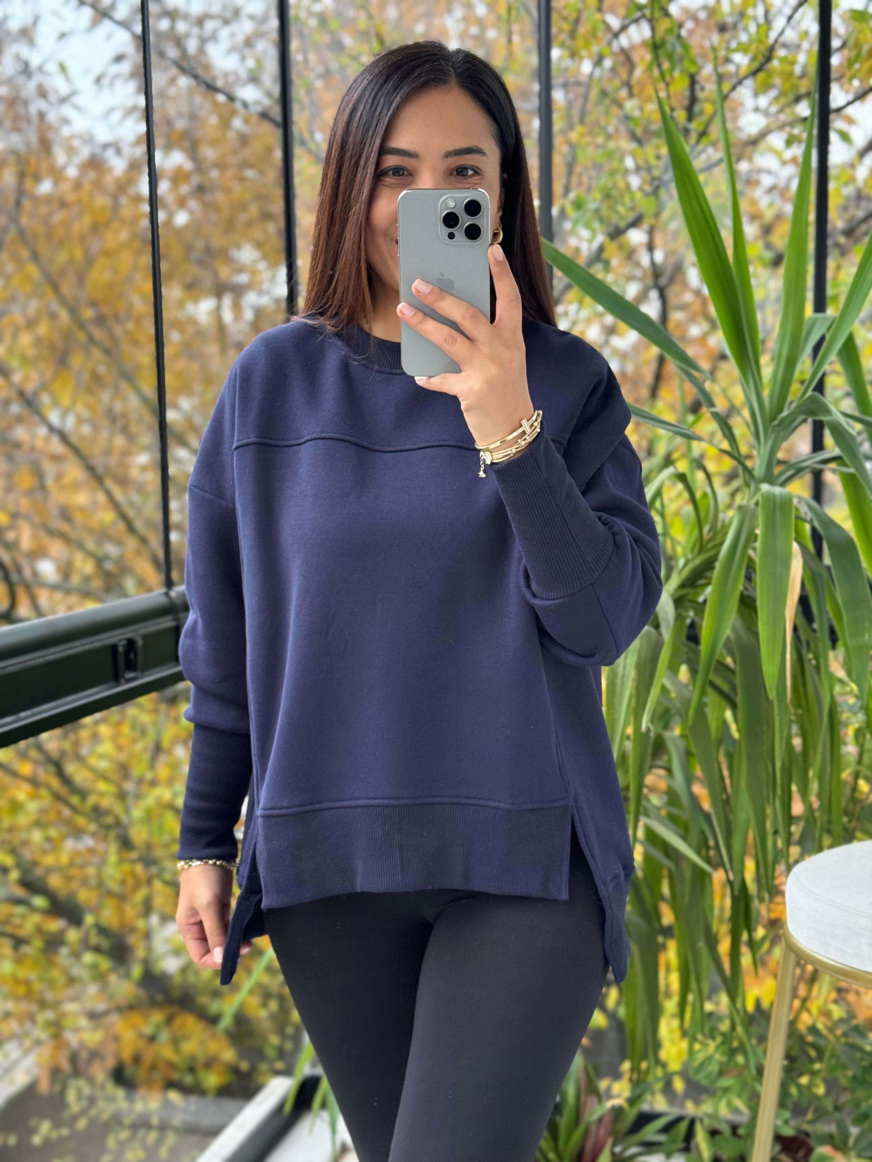 İki Önü Yırtmaçlı Sweatshirt Lacivert