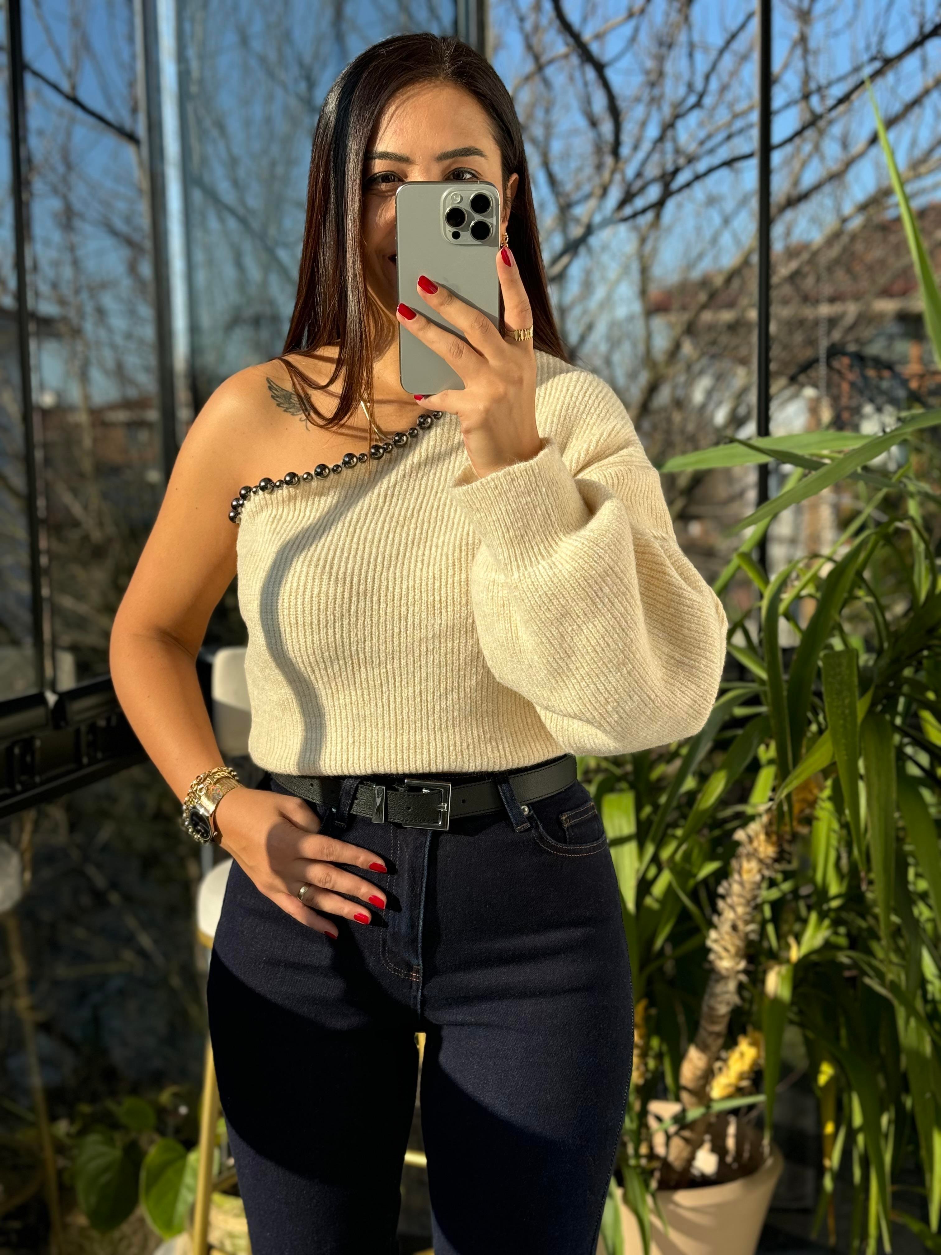 İnci Detaylı Triko Kazak Taş