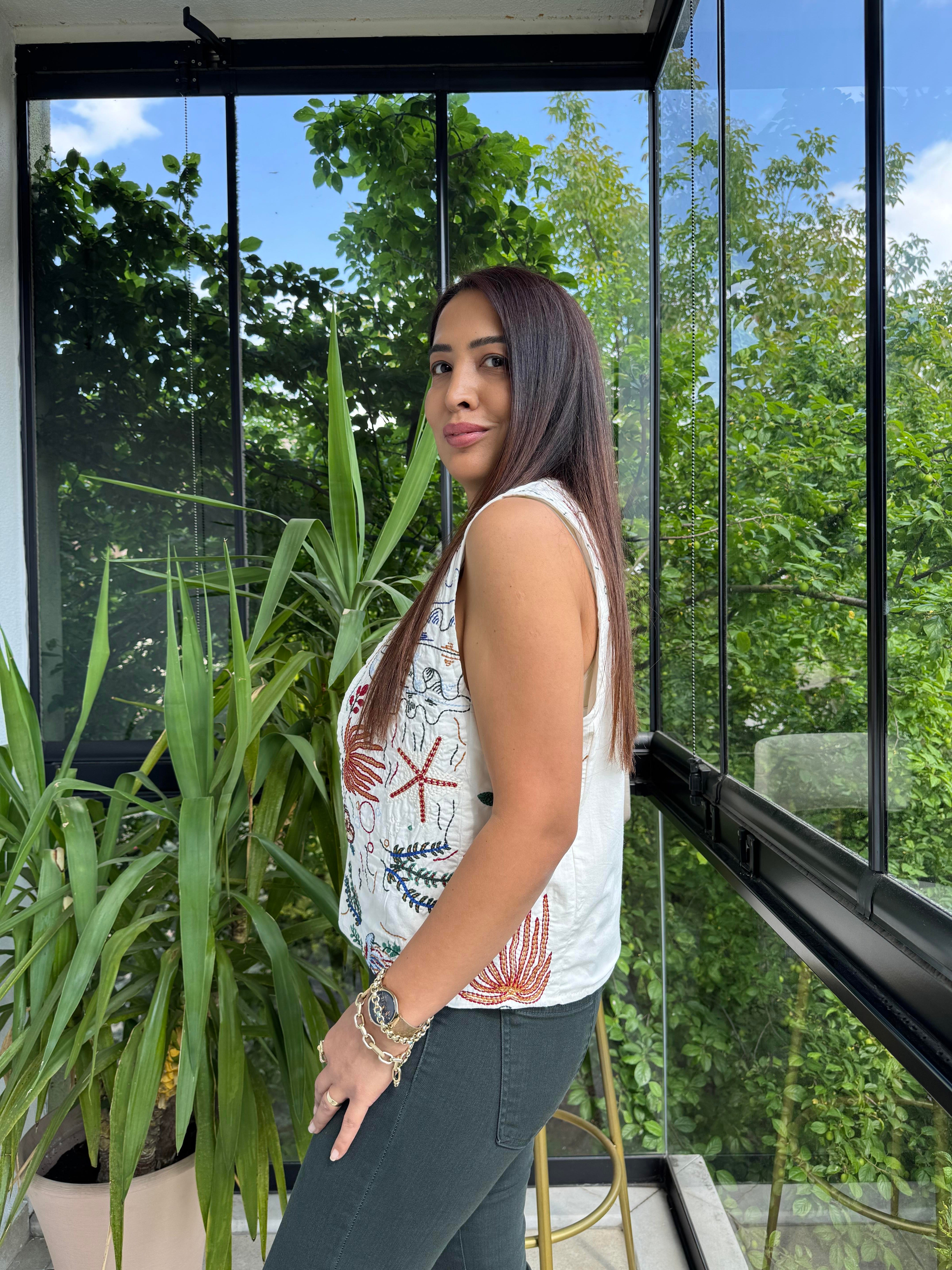 İşlemeli Nakışlı Yelek Kahve