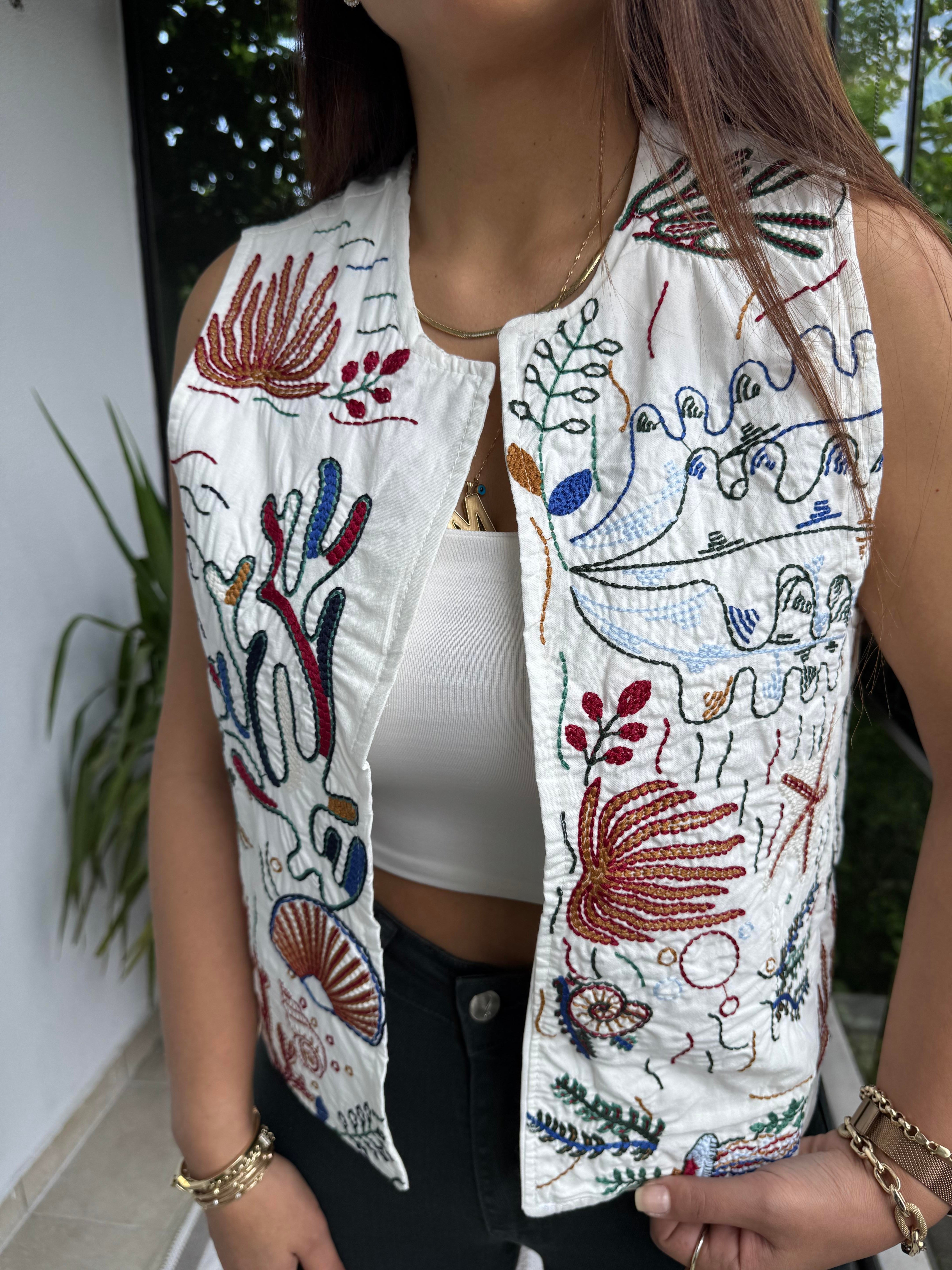 İşlemeli Nakışlı Yelek Kahve