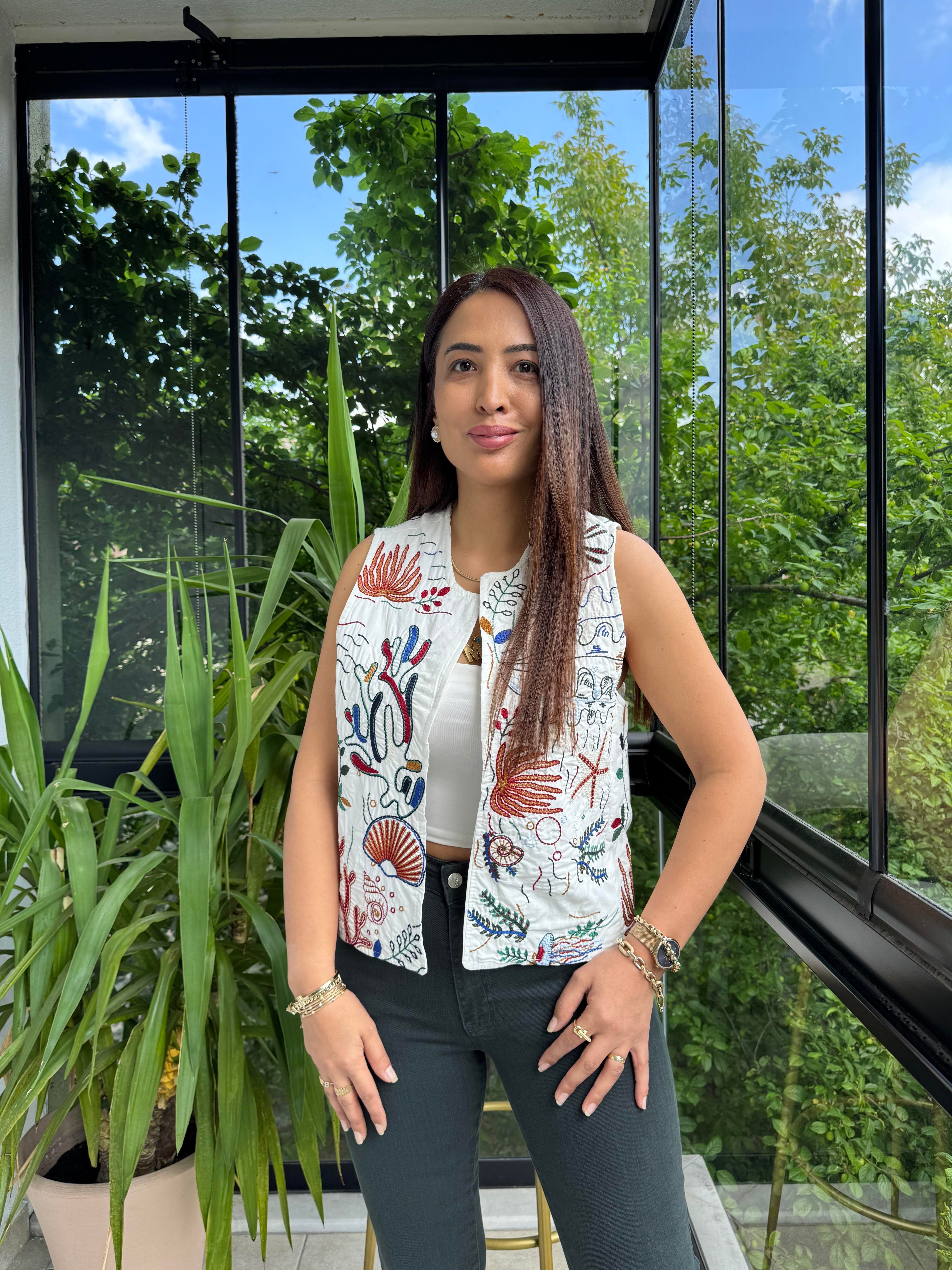 İşlemeli Nakışlı Yelek Kahve