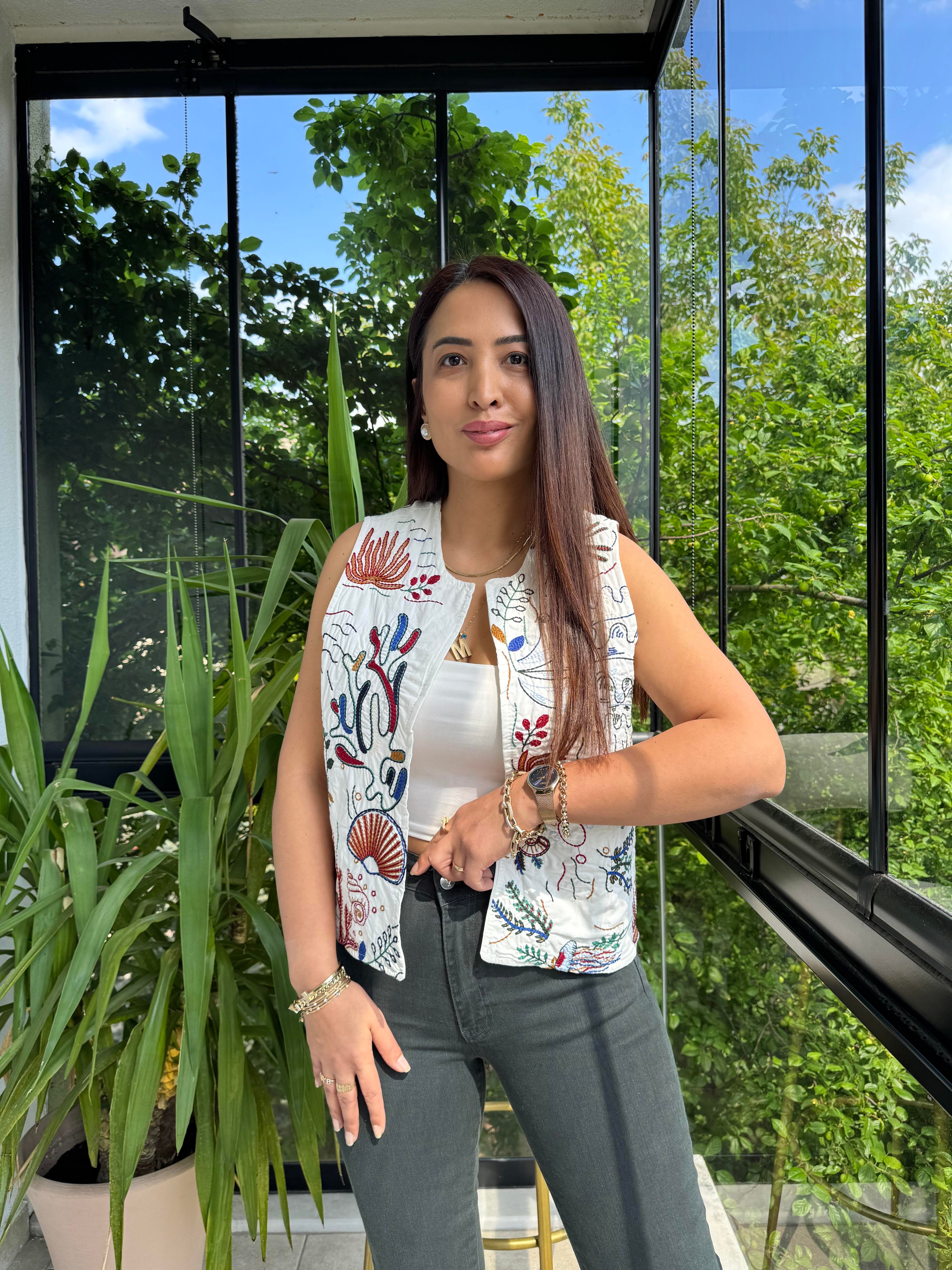 İşlemeli Nakışlı Yelek Kahve