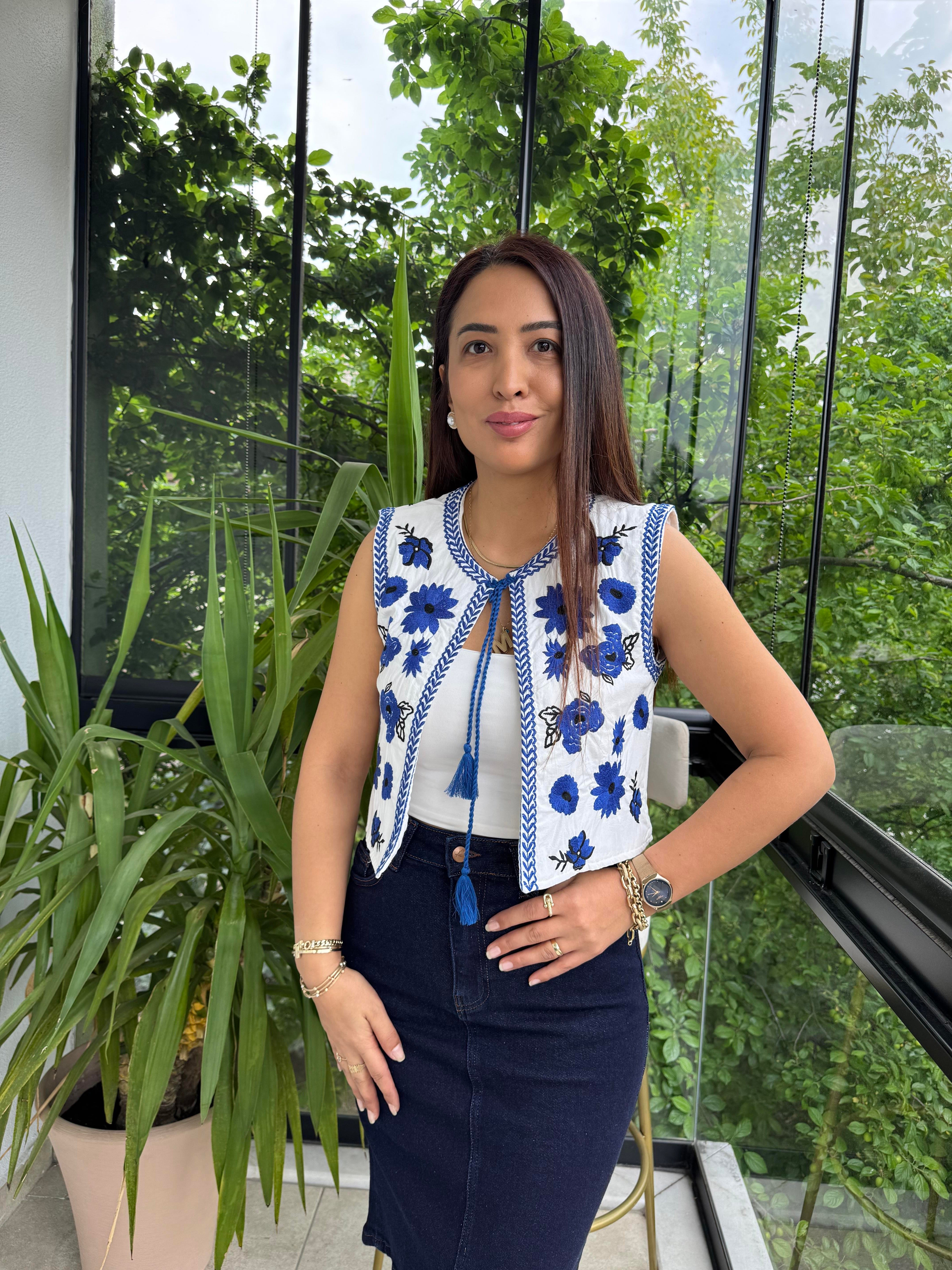 İşlemeli Nakışlı Yelek lacivert