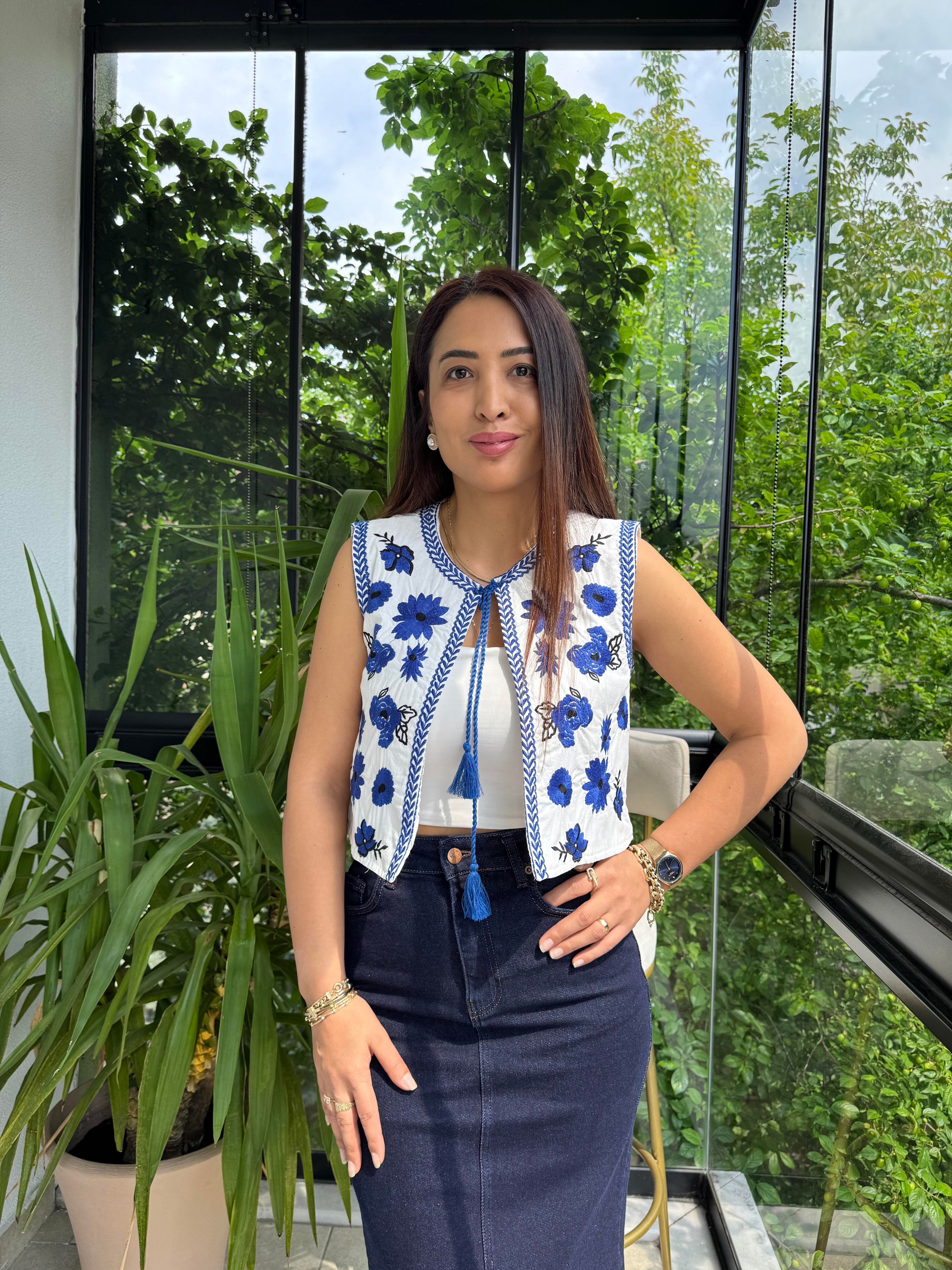 İşlemeli Nakışlı Yelek lacivert