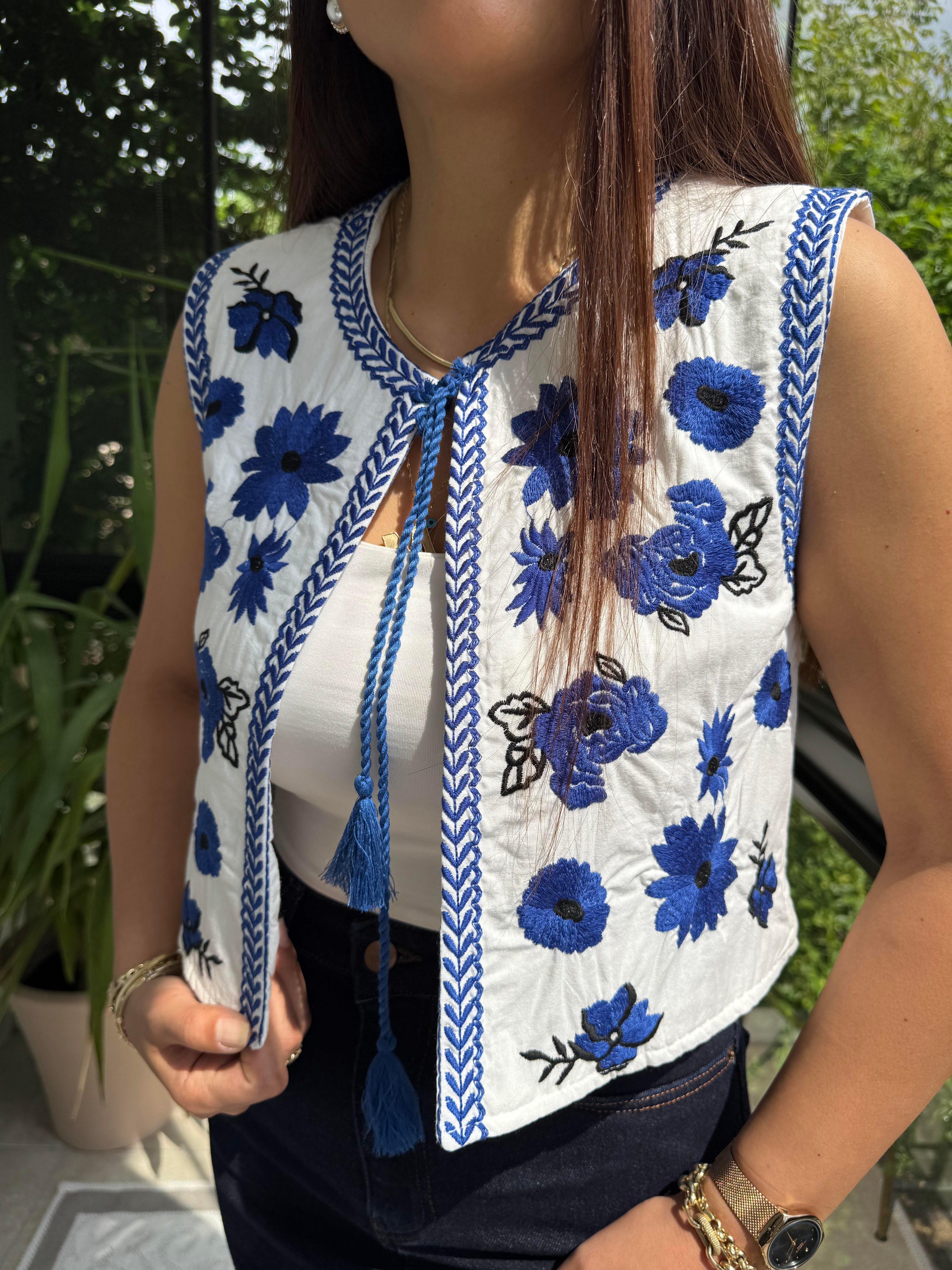 İşlemeli Nakışlı Yelek lacivert