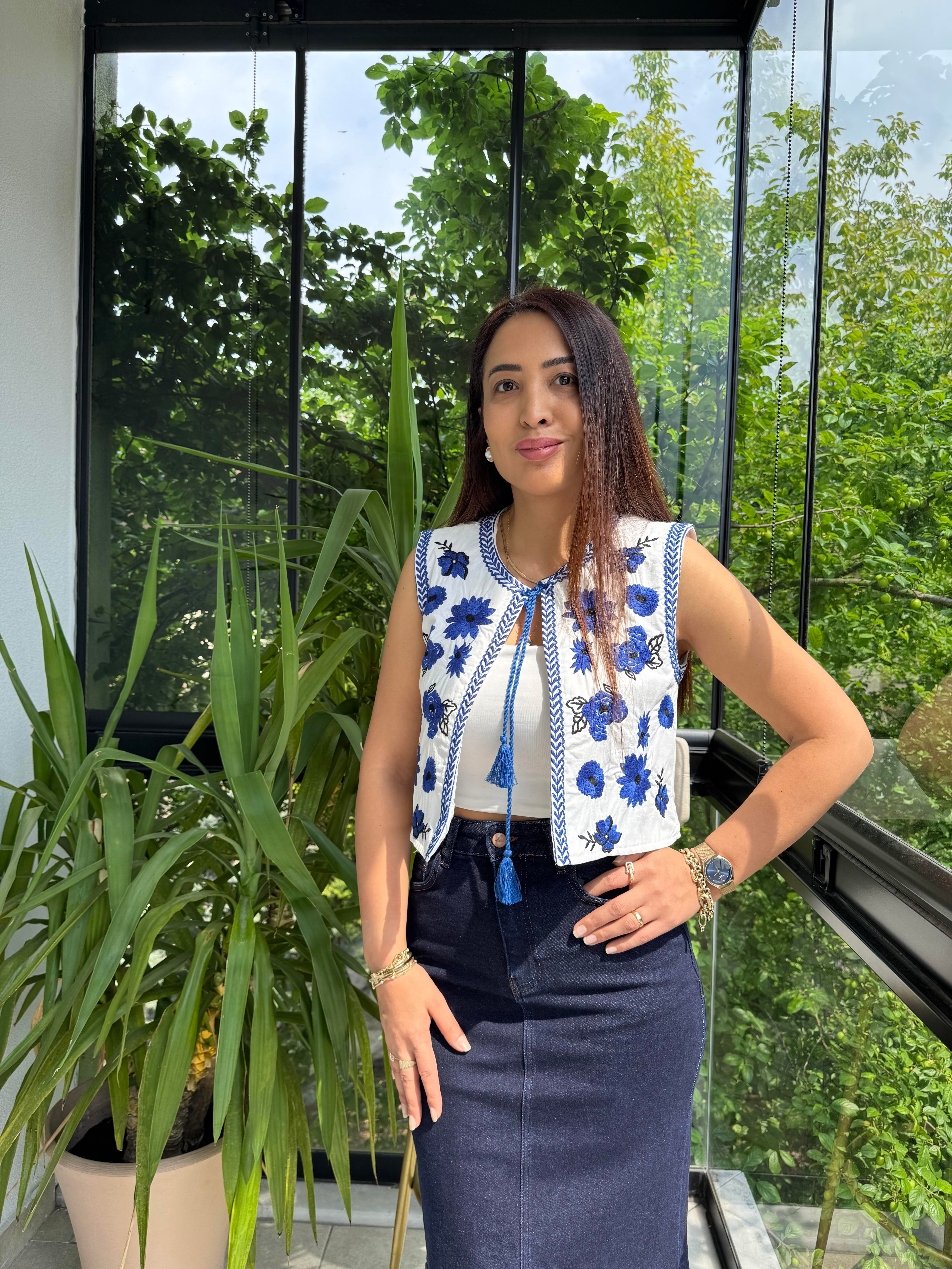 İşlemeli Nakışlı Yelek lacivert