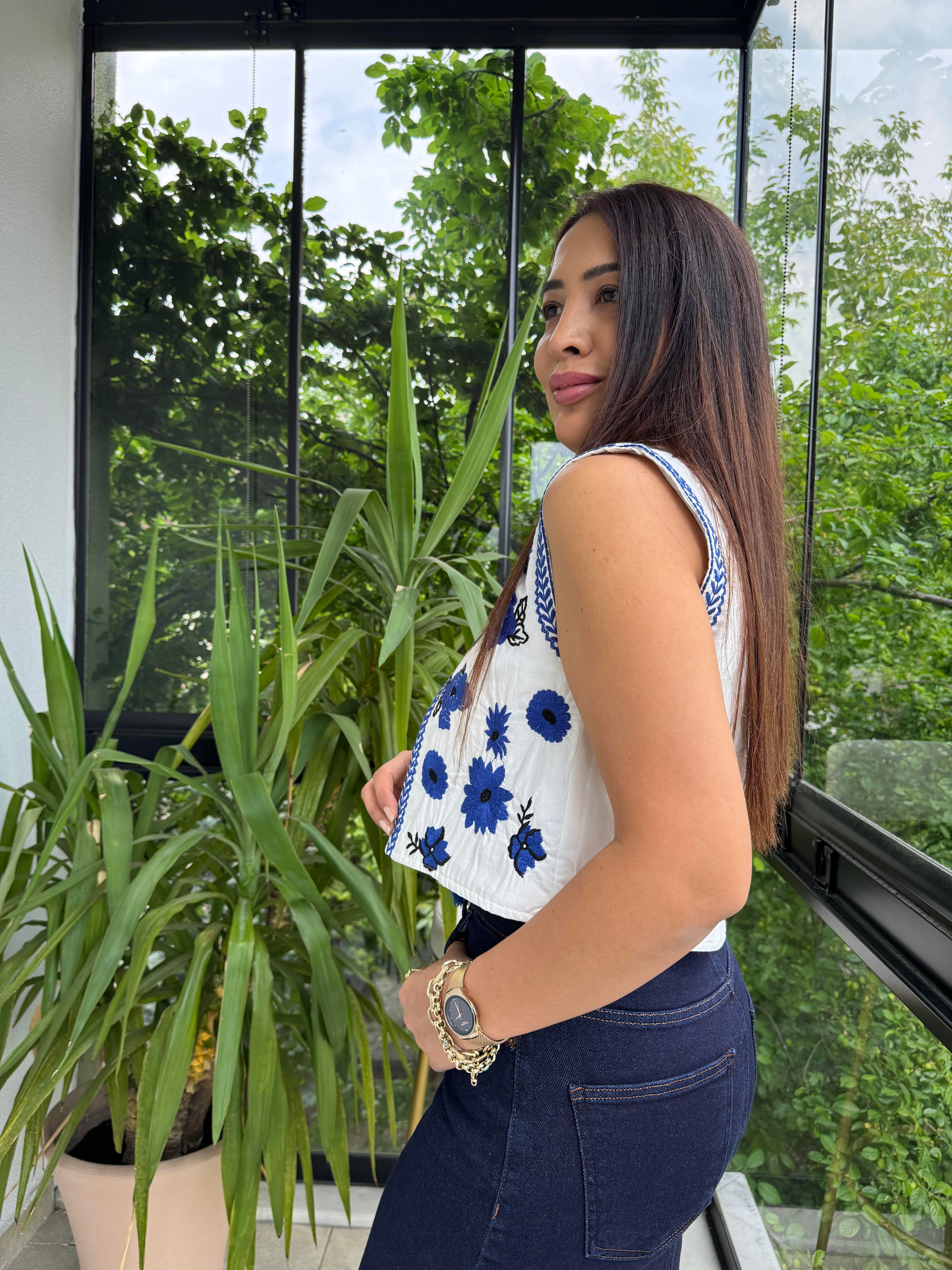 İşlemeli Nakışlı Yelek lacivert