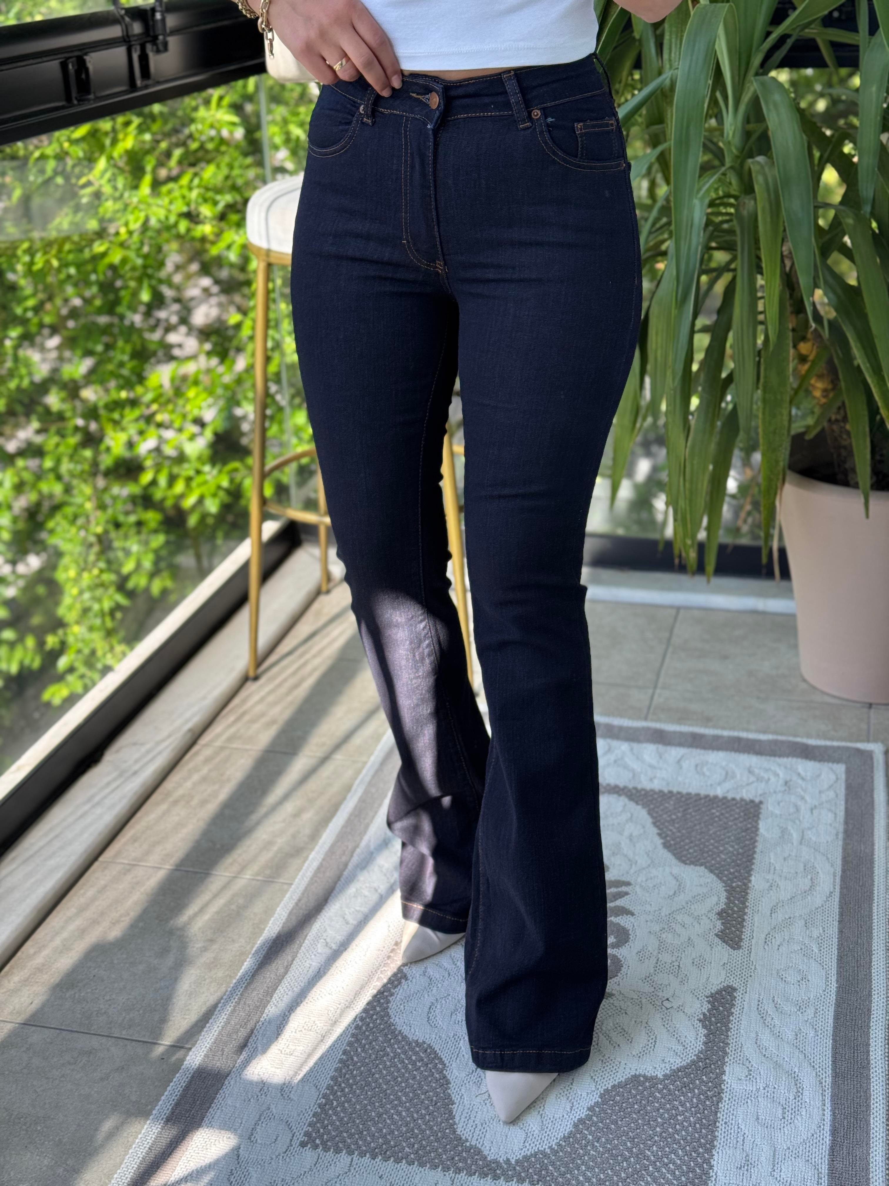 İspanyol Paça Jean Slaplı Lacivert