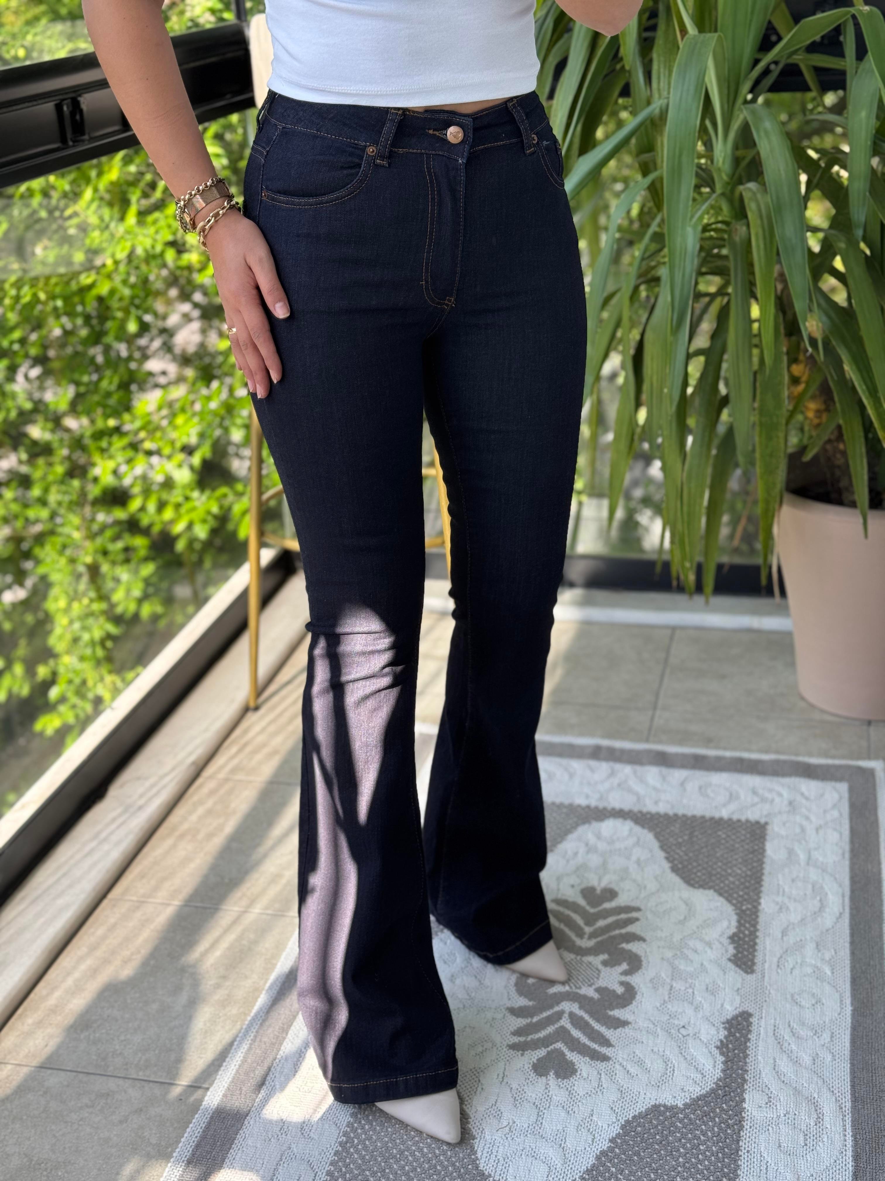 İspanyol Paça Jean Slaplı Lacivert