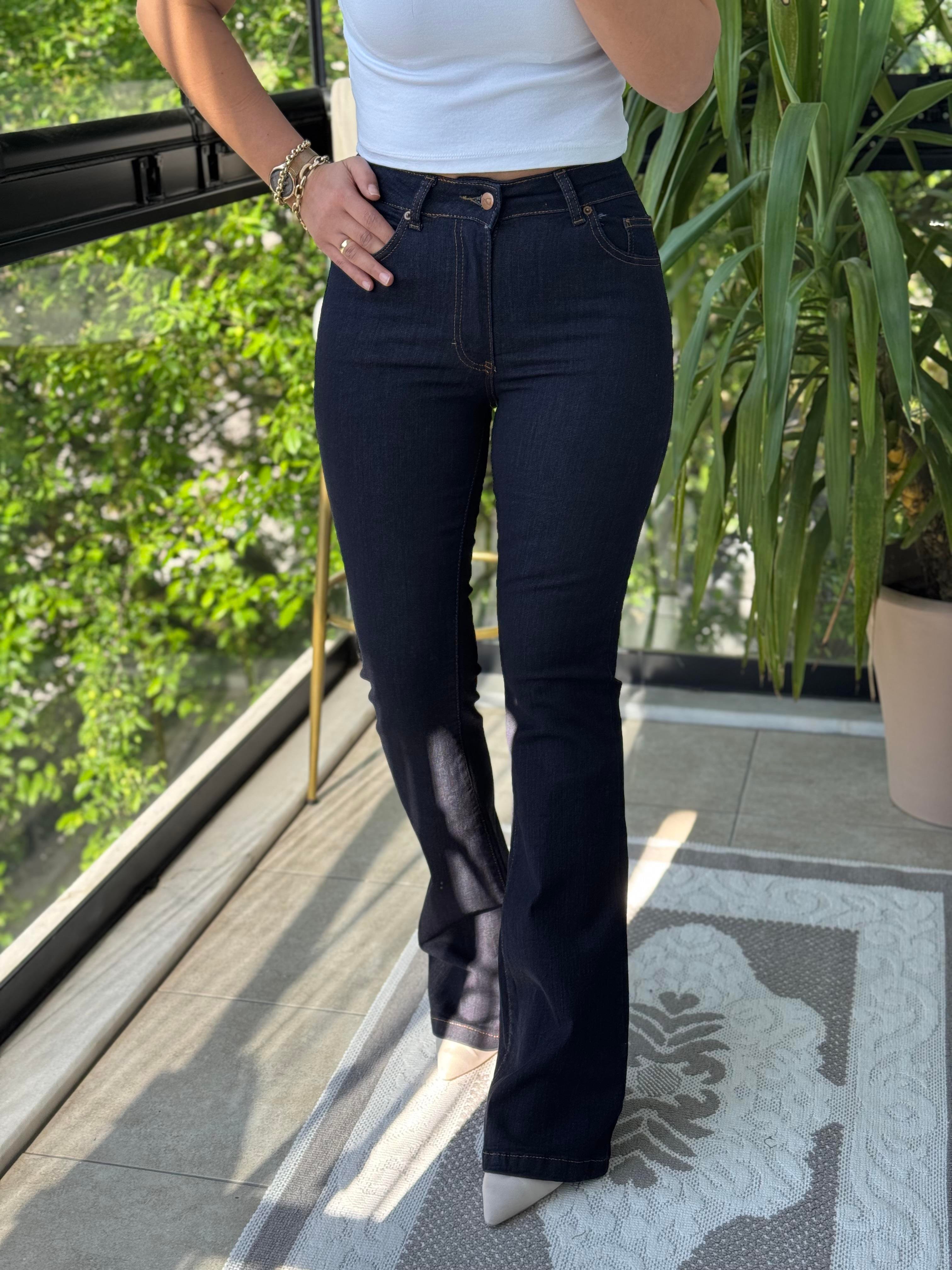 İspanyol Paça Jean Slaplı Lacivert