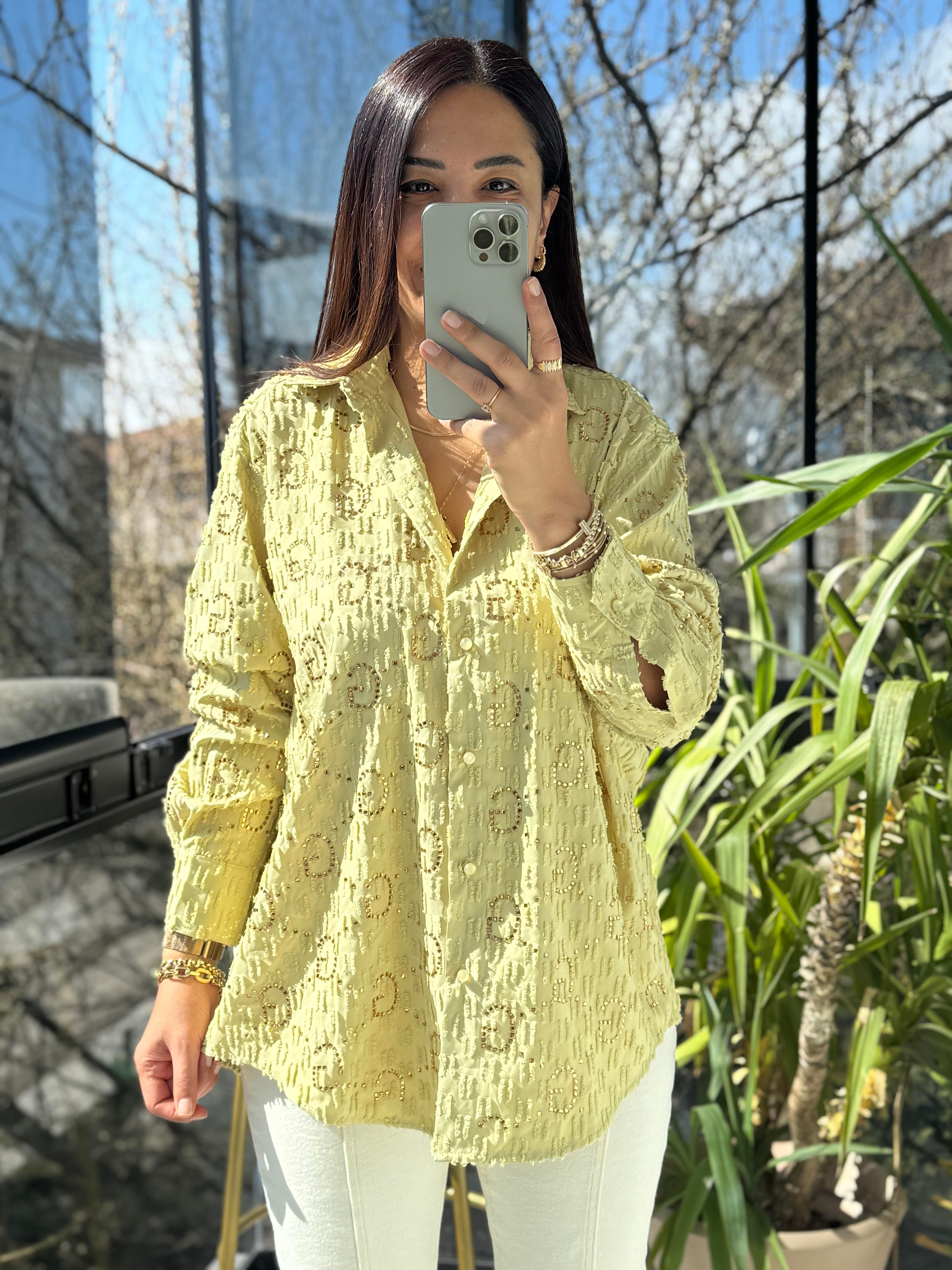 İthal GG Taşlı Gömlek Fıstık Yeşili