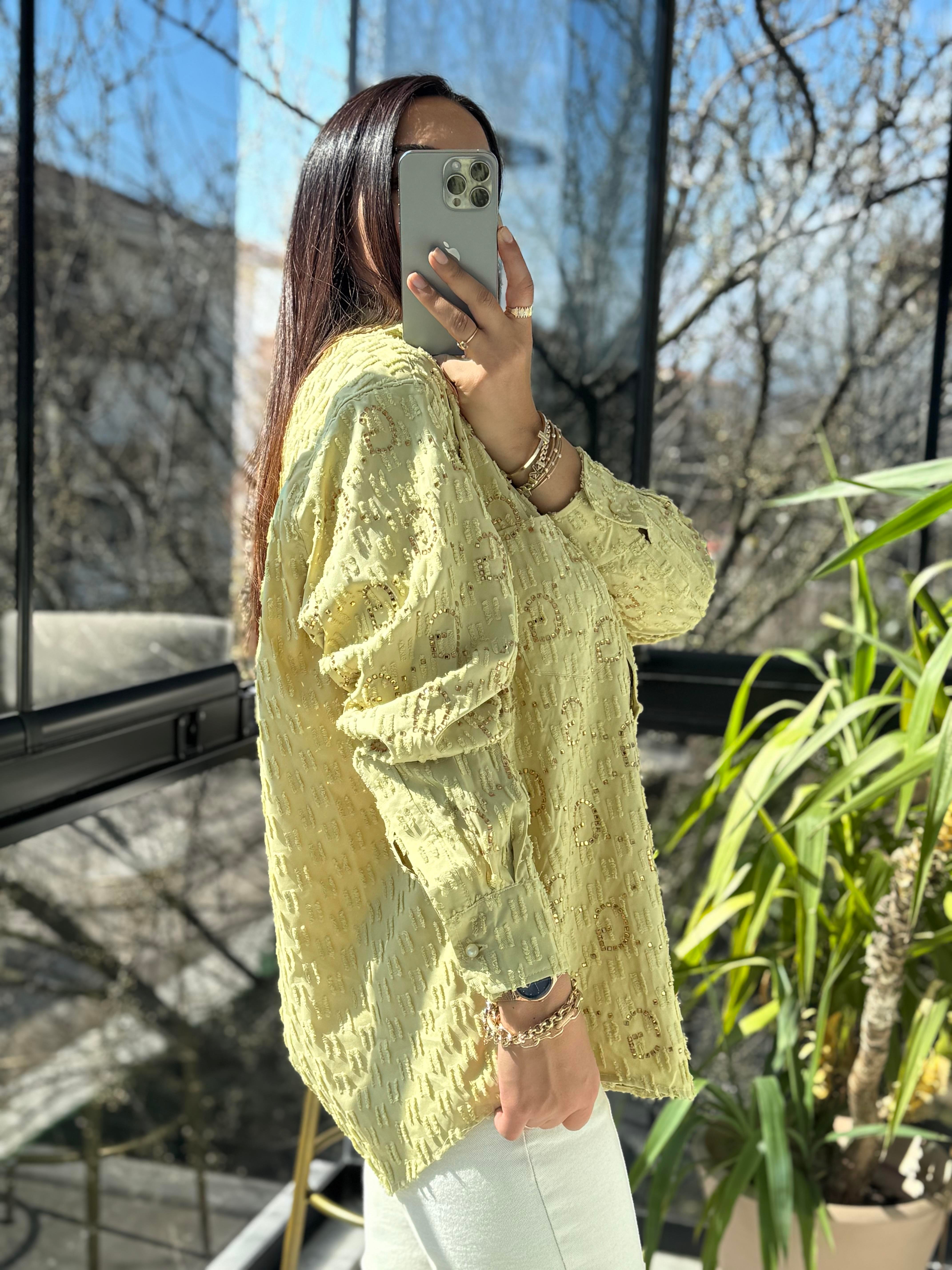 İthal GG Taşlı Gömlek Fıstık Yeşili