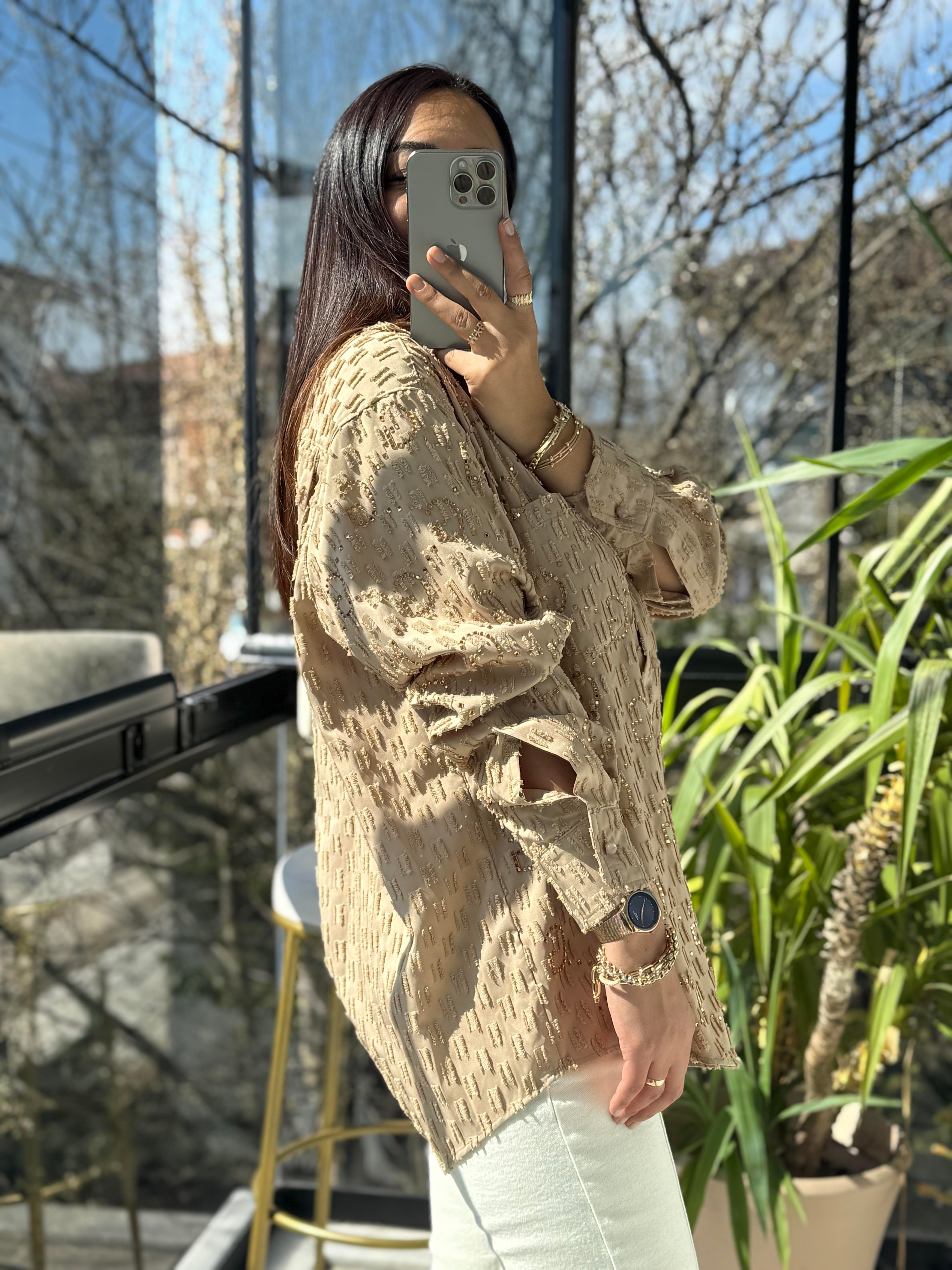 İthal GG Taşlı Gömlek Kahve