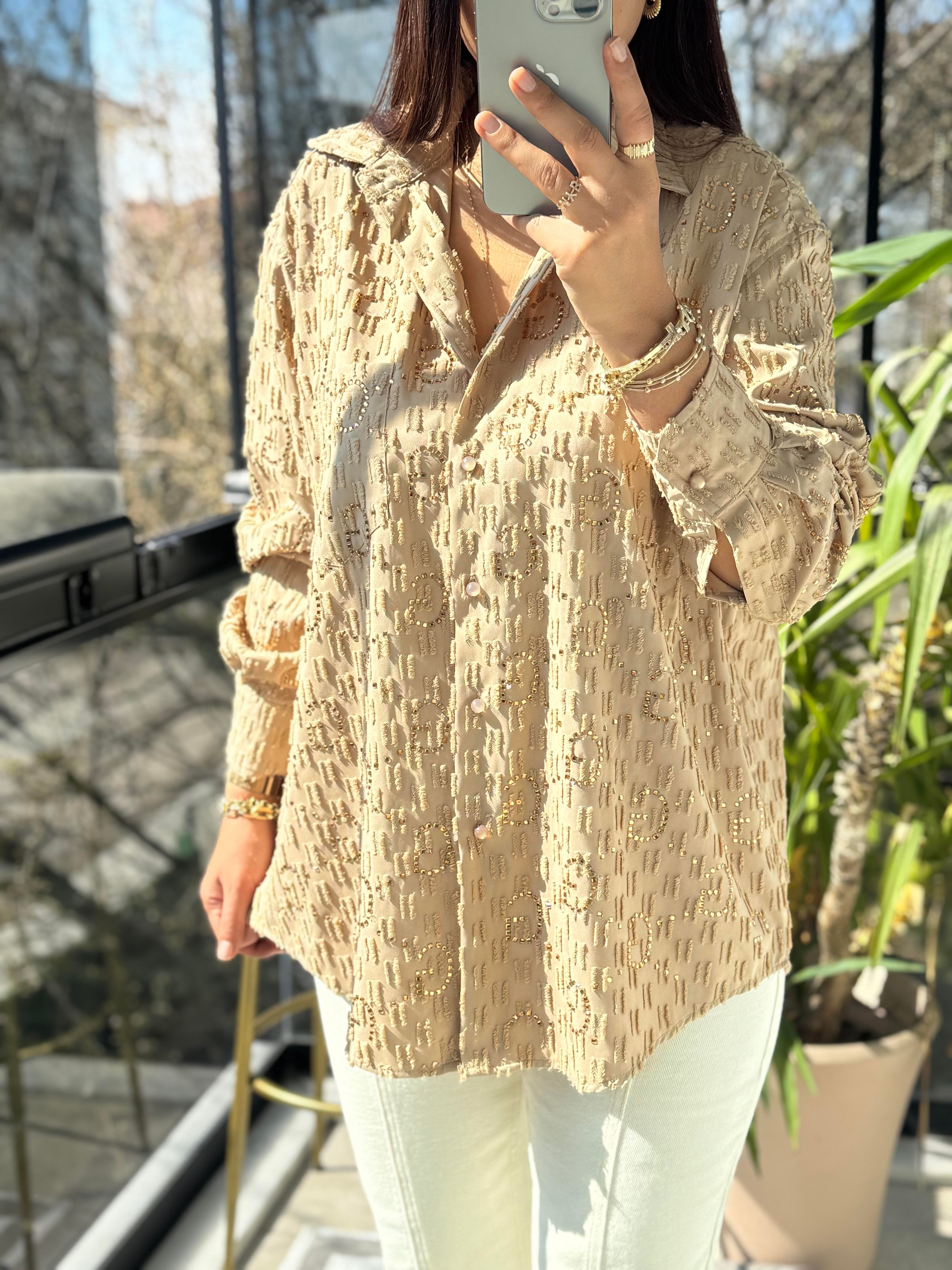 İthal GG Taşlı Gömlek Kahve