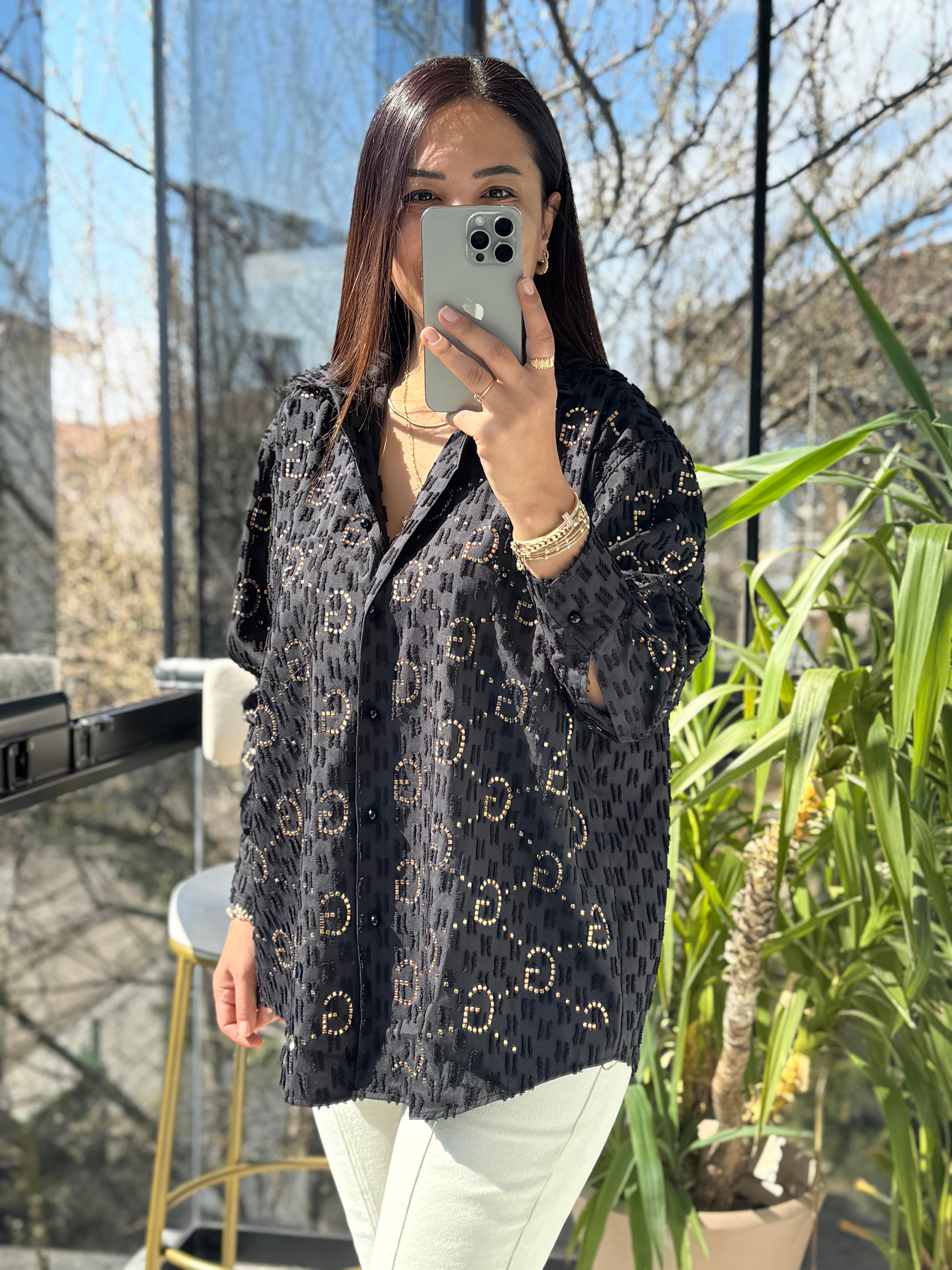 İthal GG Taşlı Gömlek Siyah