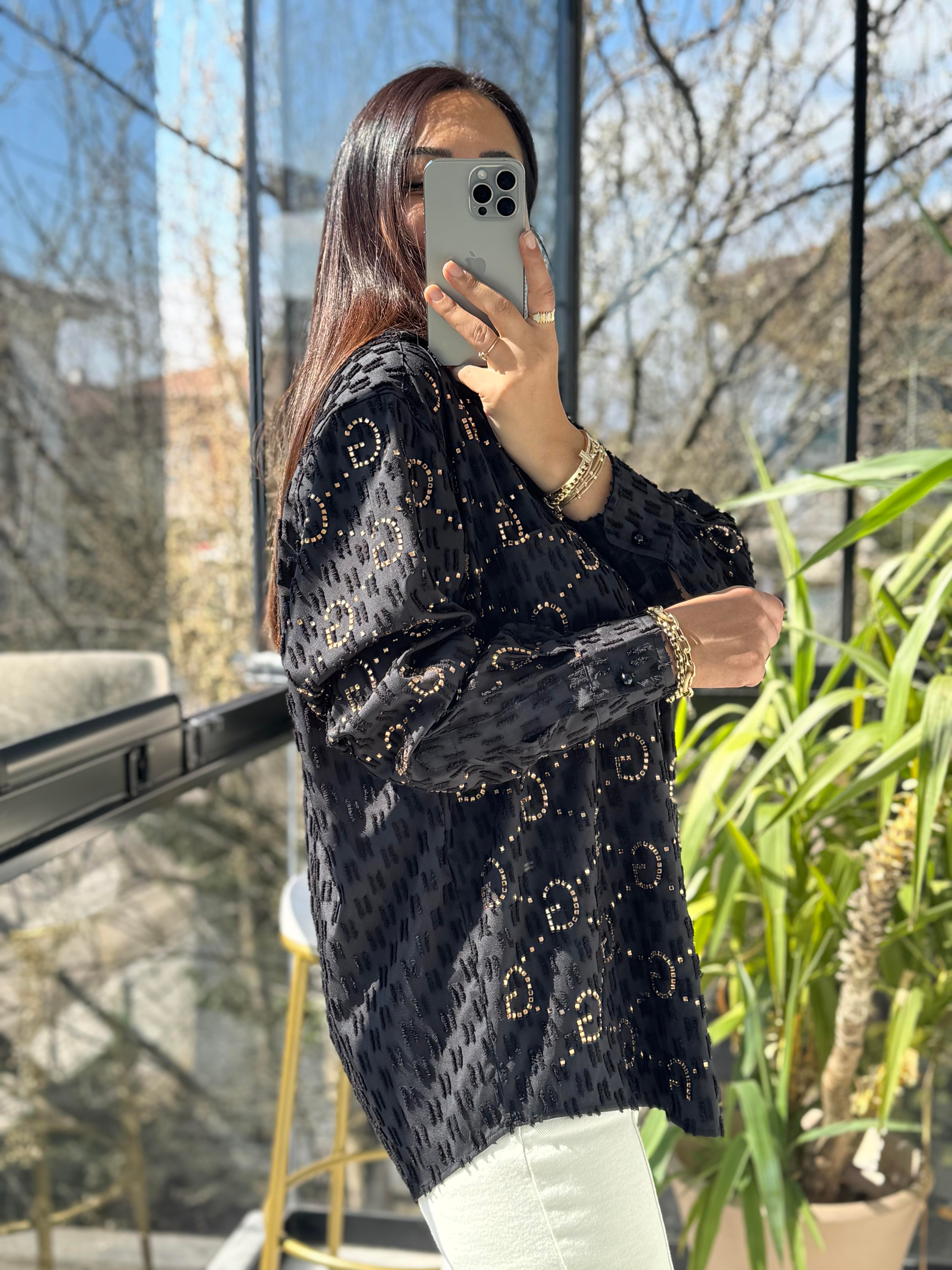 İthal GG Taşlı Gömlek Siyah