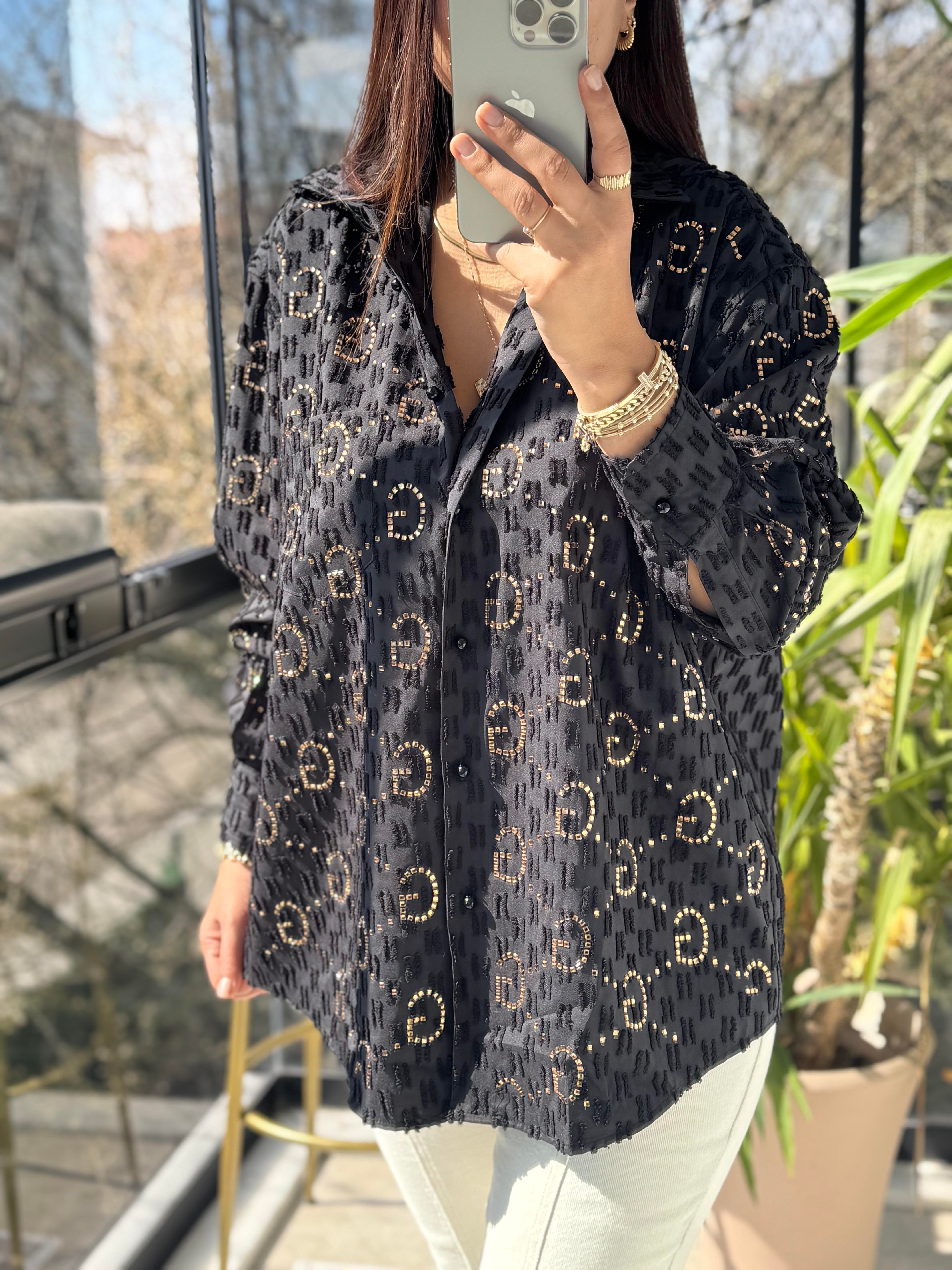 İthal GG Taşlı Gömlek Siyah