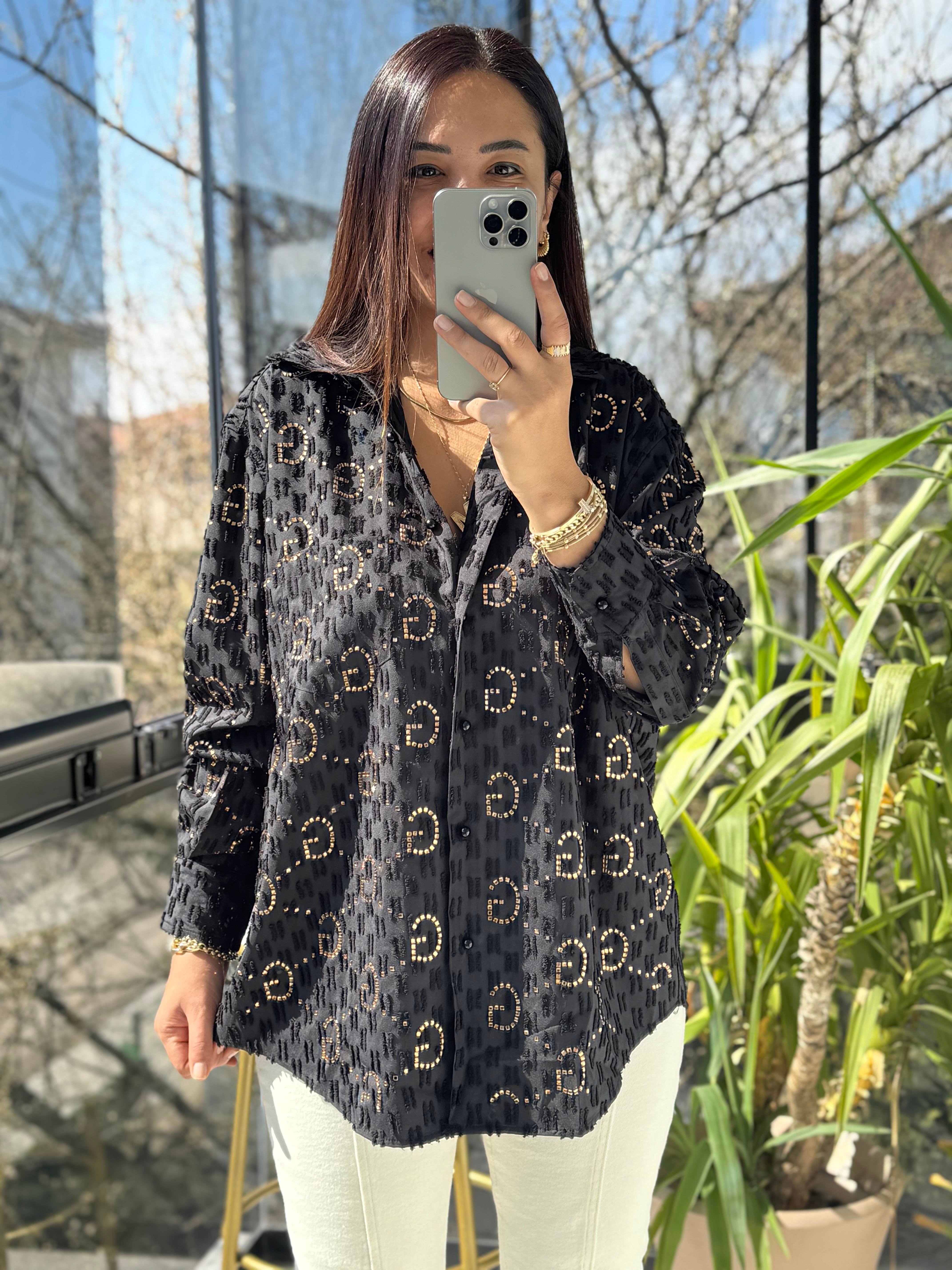 İthal GG Taşlı Gömlek Siyah