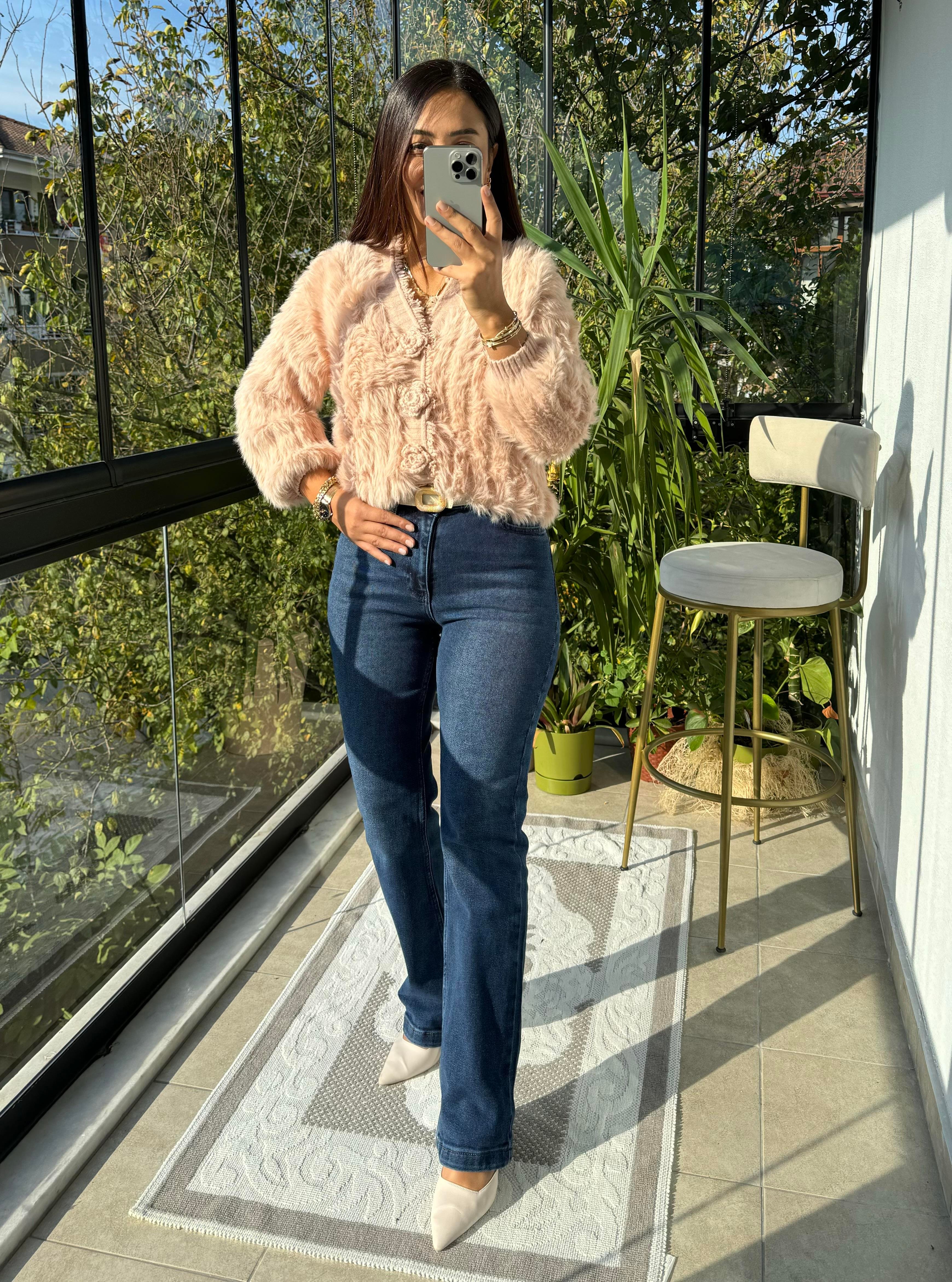 İthal Gül Düğmeli Hırka Pembe