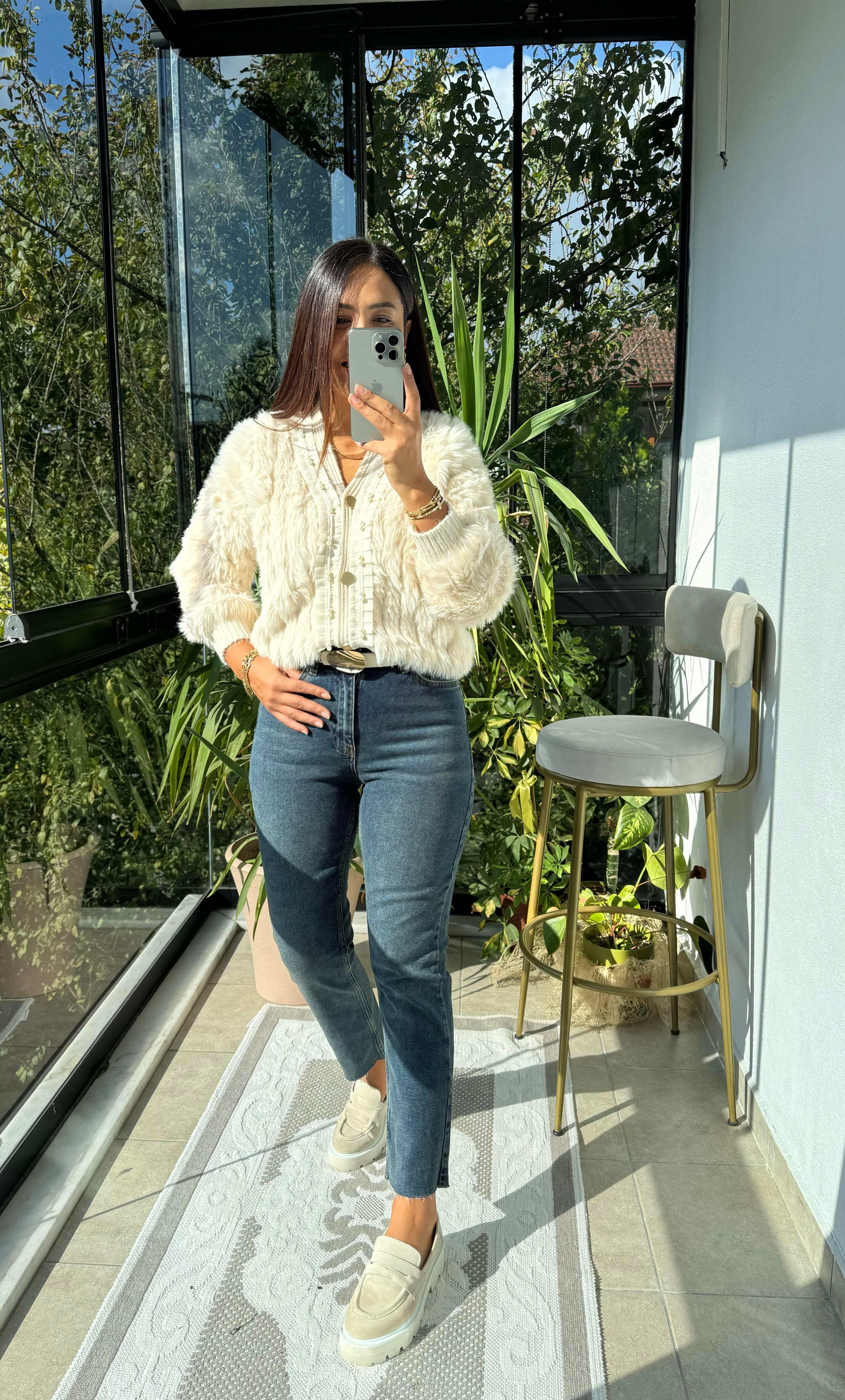 İthal İncili Hırka Bej