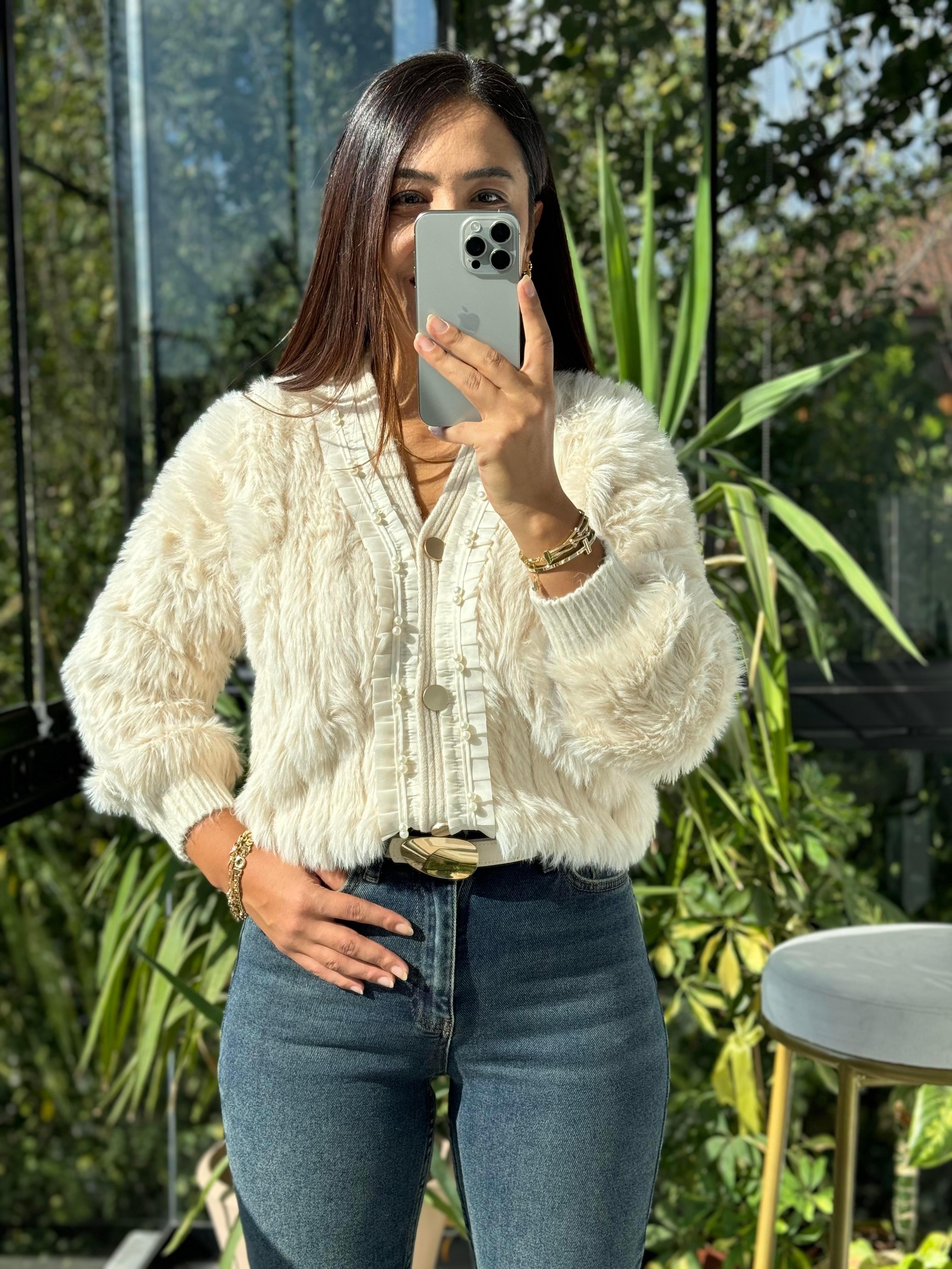 İthal İncili Hırka Bej