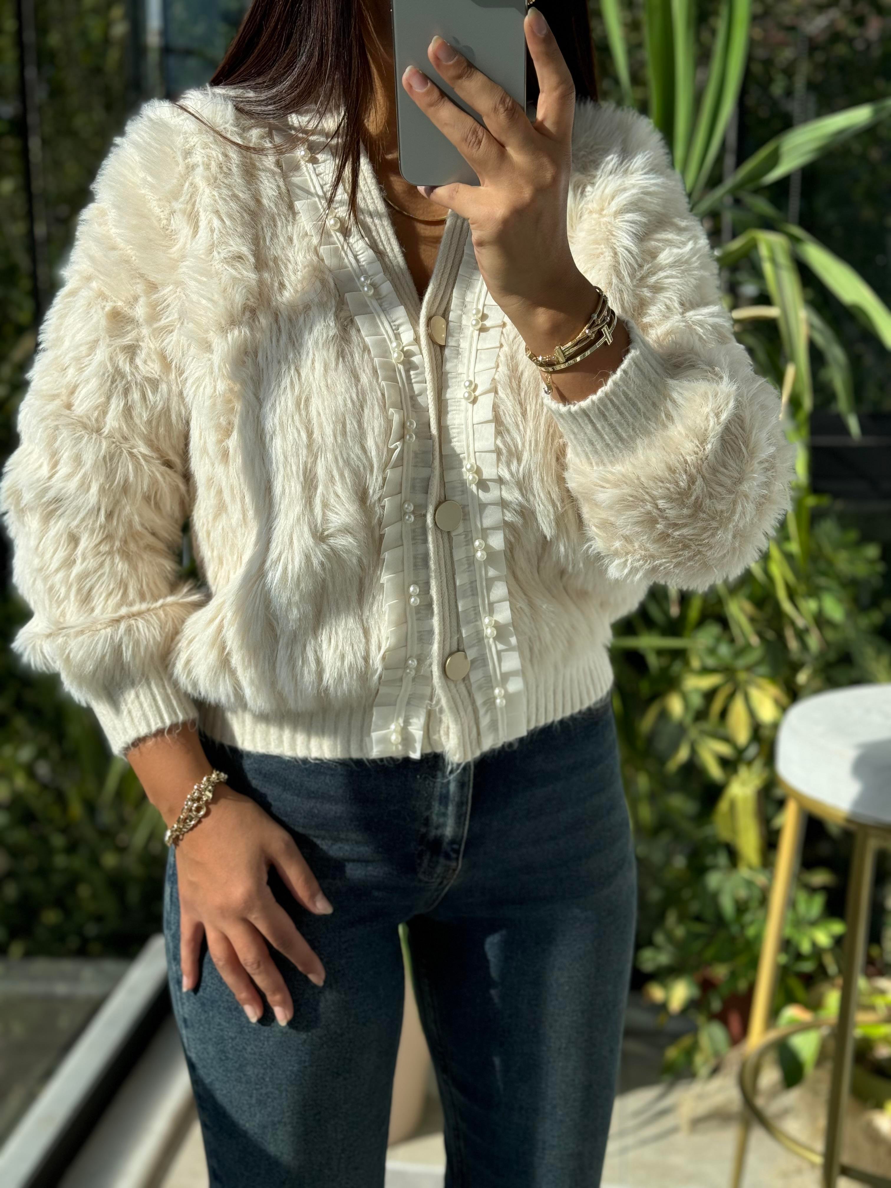 İthal İncili Hırka Bej