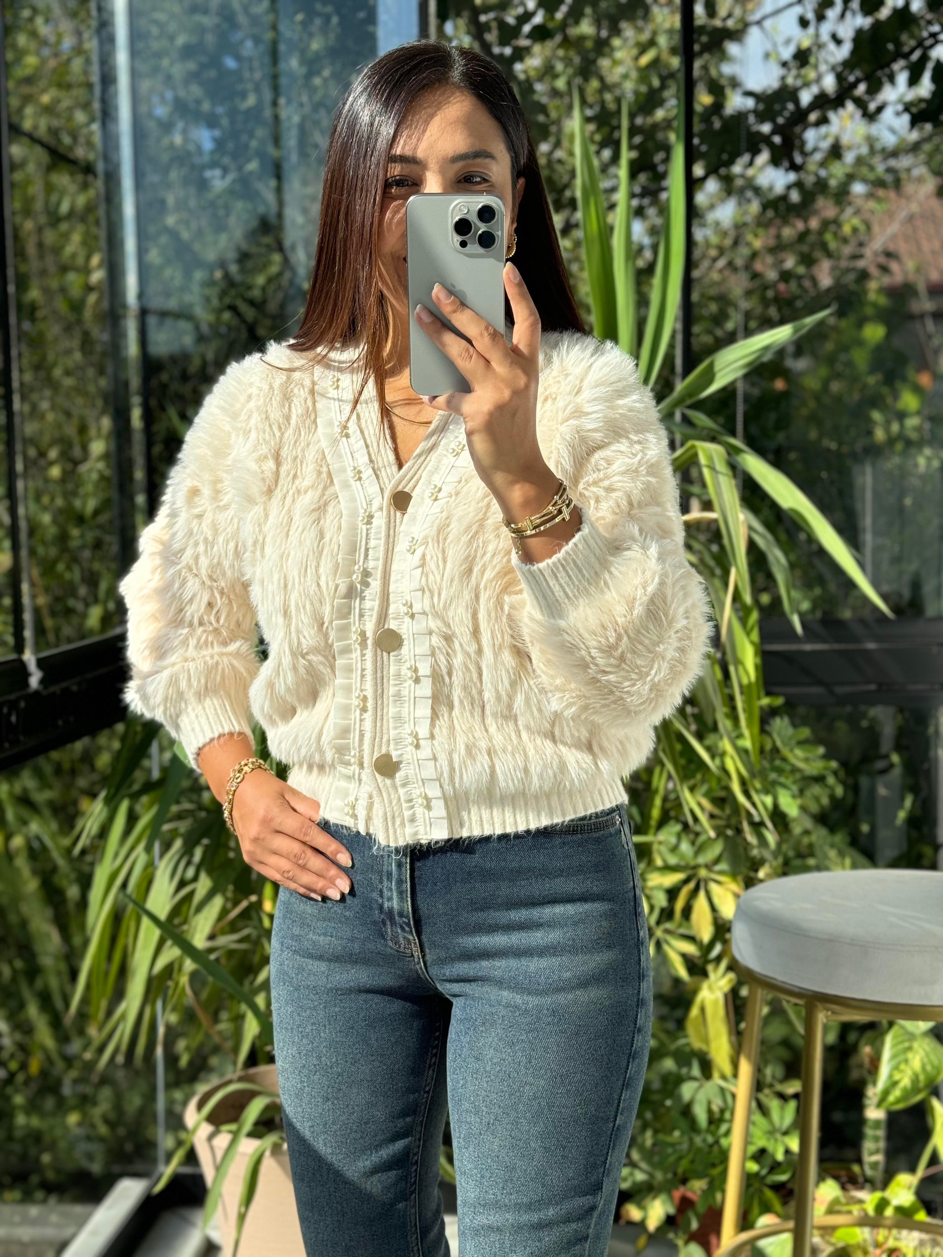 İthal İncili Hırka Bej