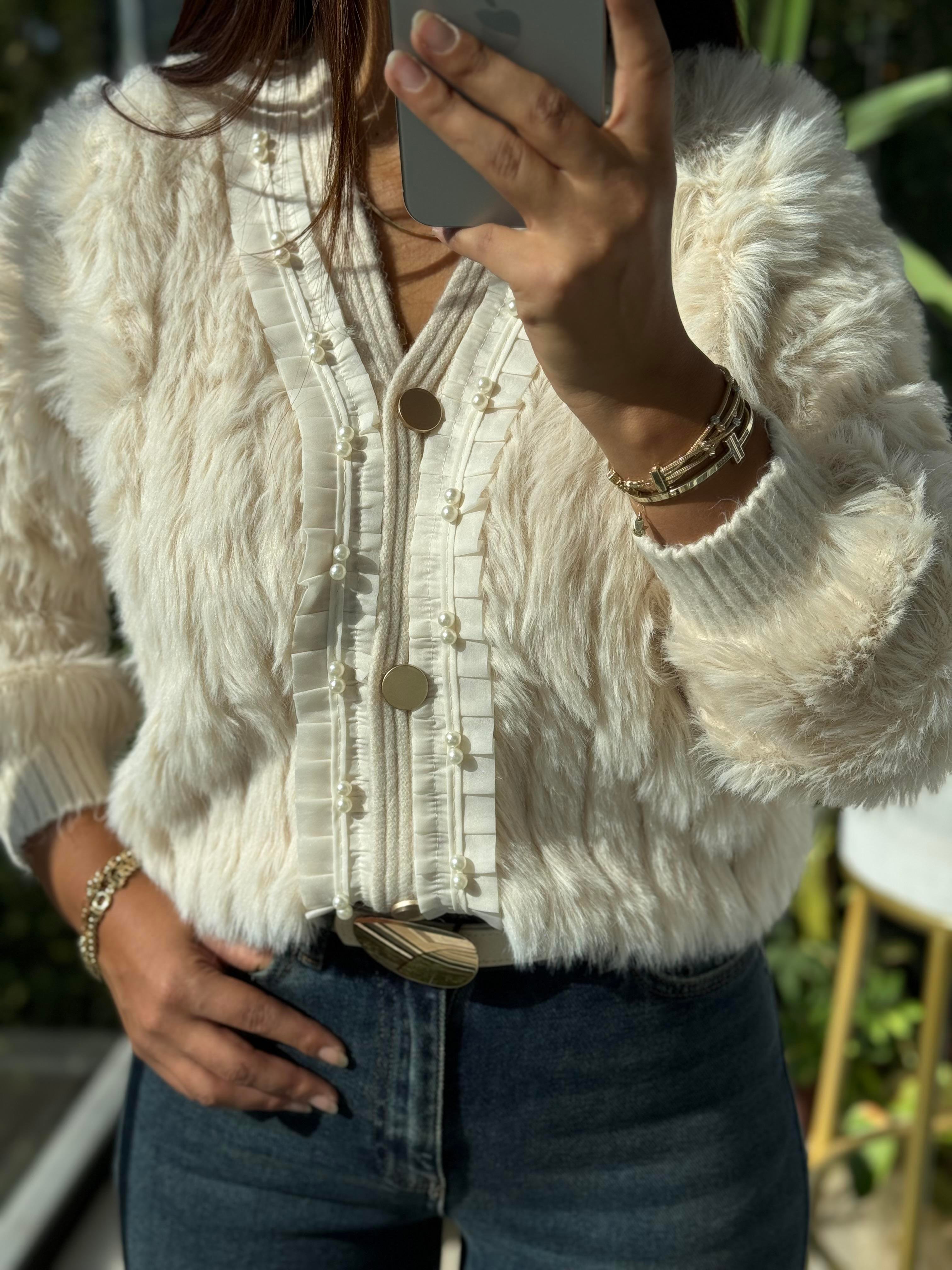 İthal İncili Hırka Bej