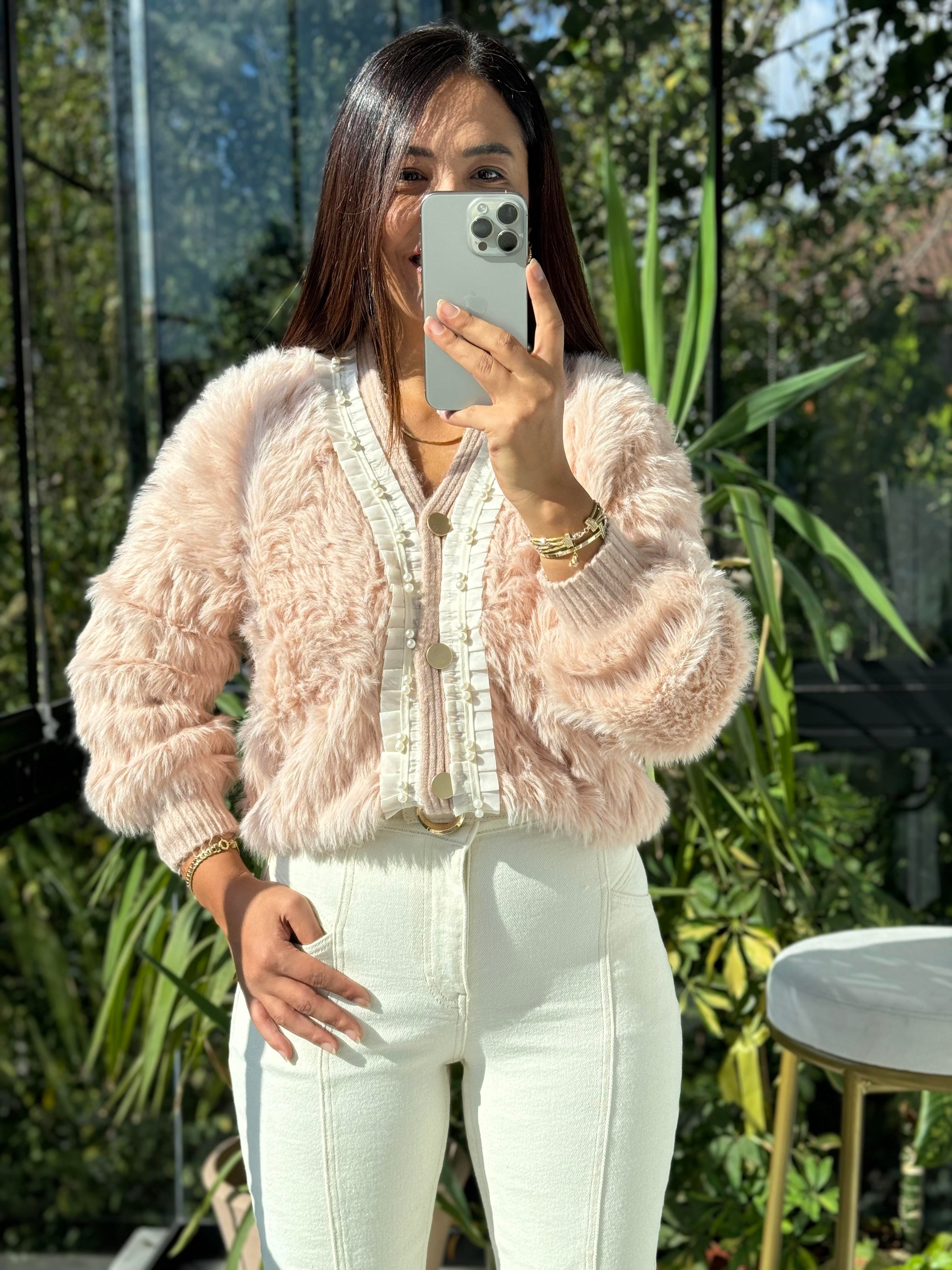 İthal İncili Hırka Pembe