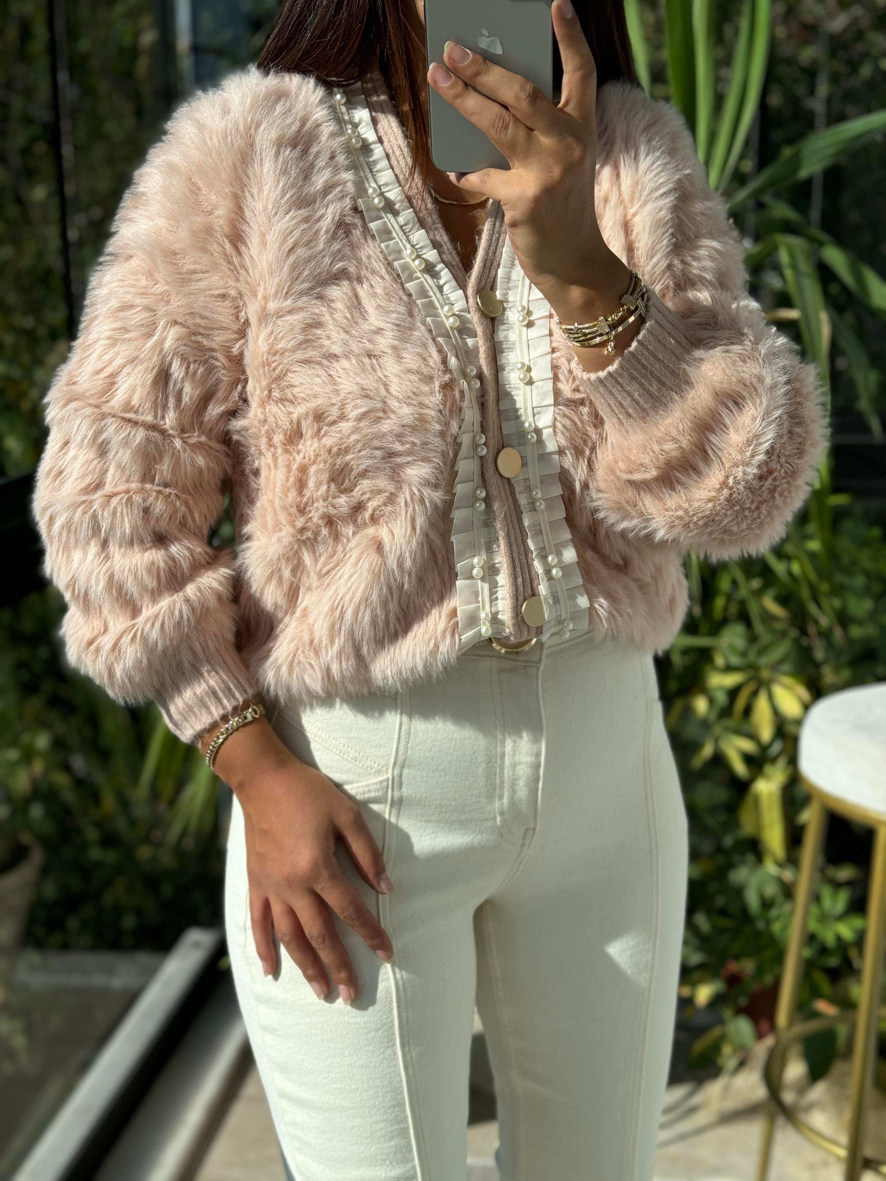 İthal İncili Hırka Pembe