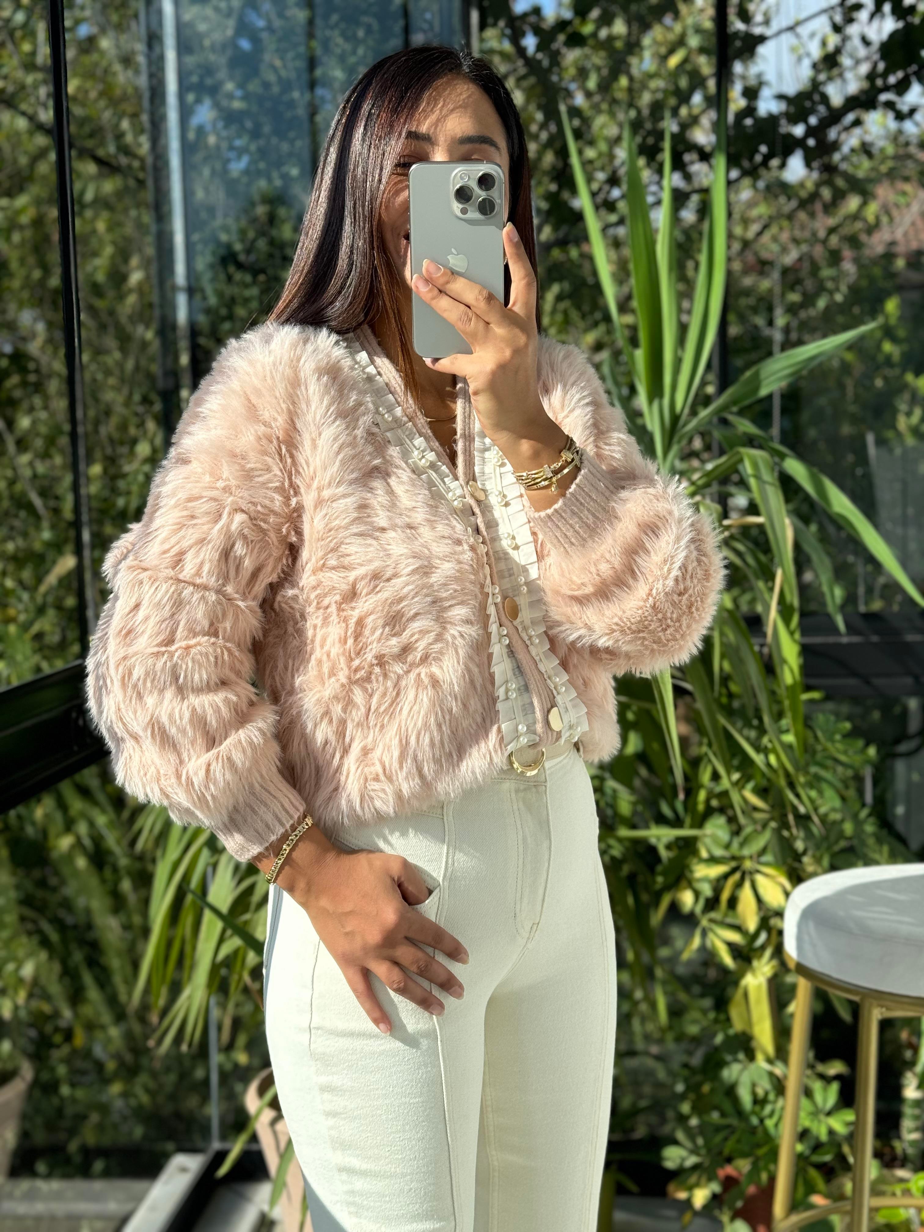 İthal İncili Hırka Pembe