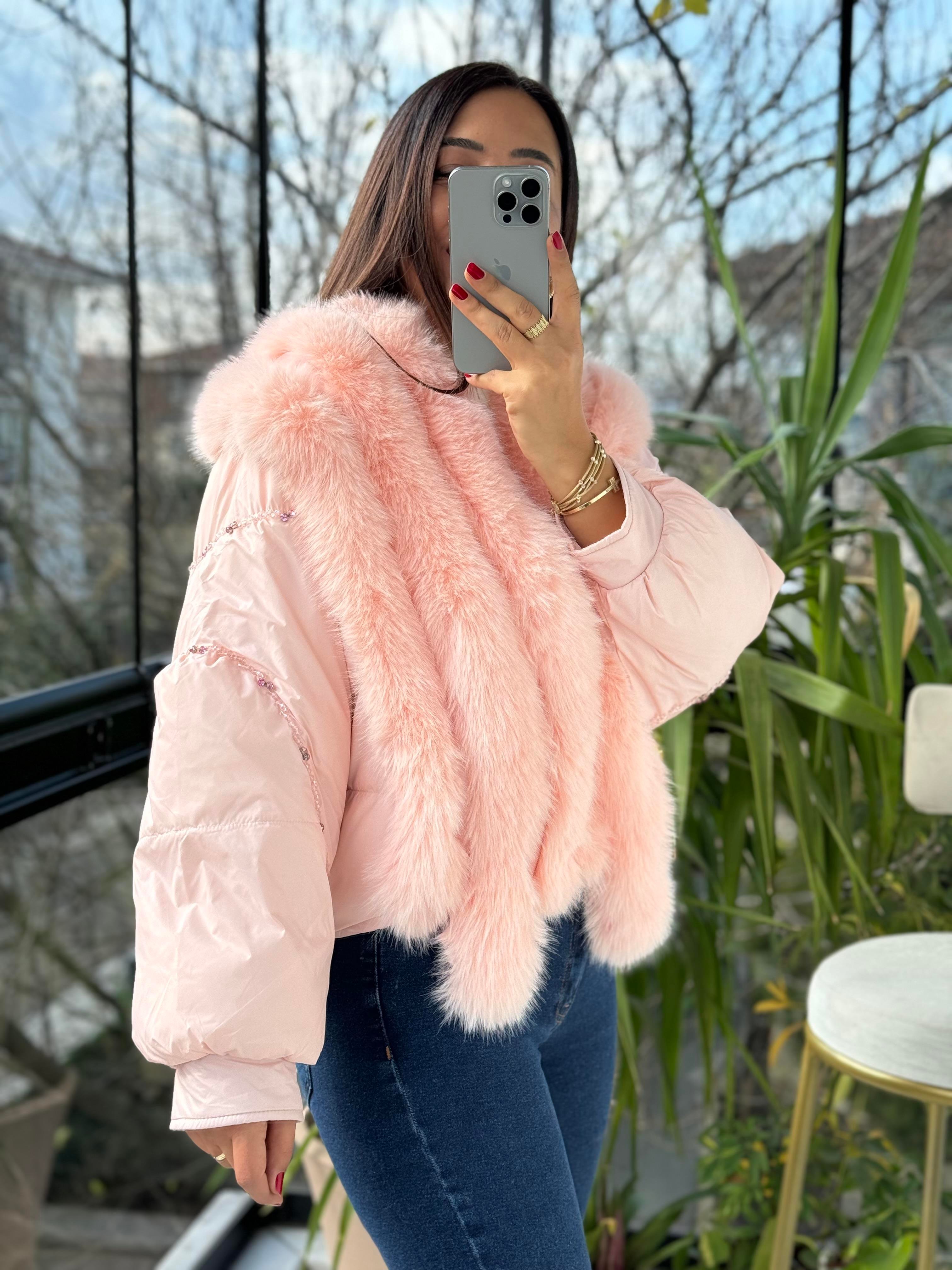 İthal Kısa Tüylü Mont Pembe