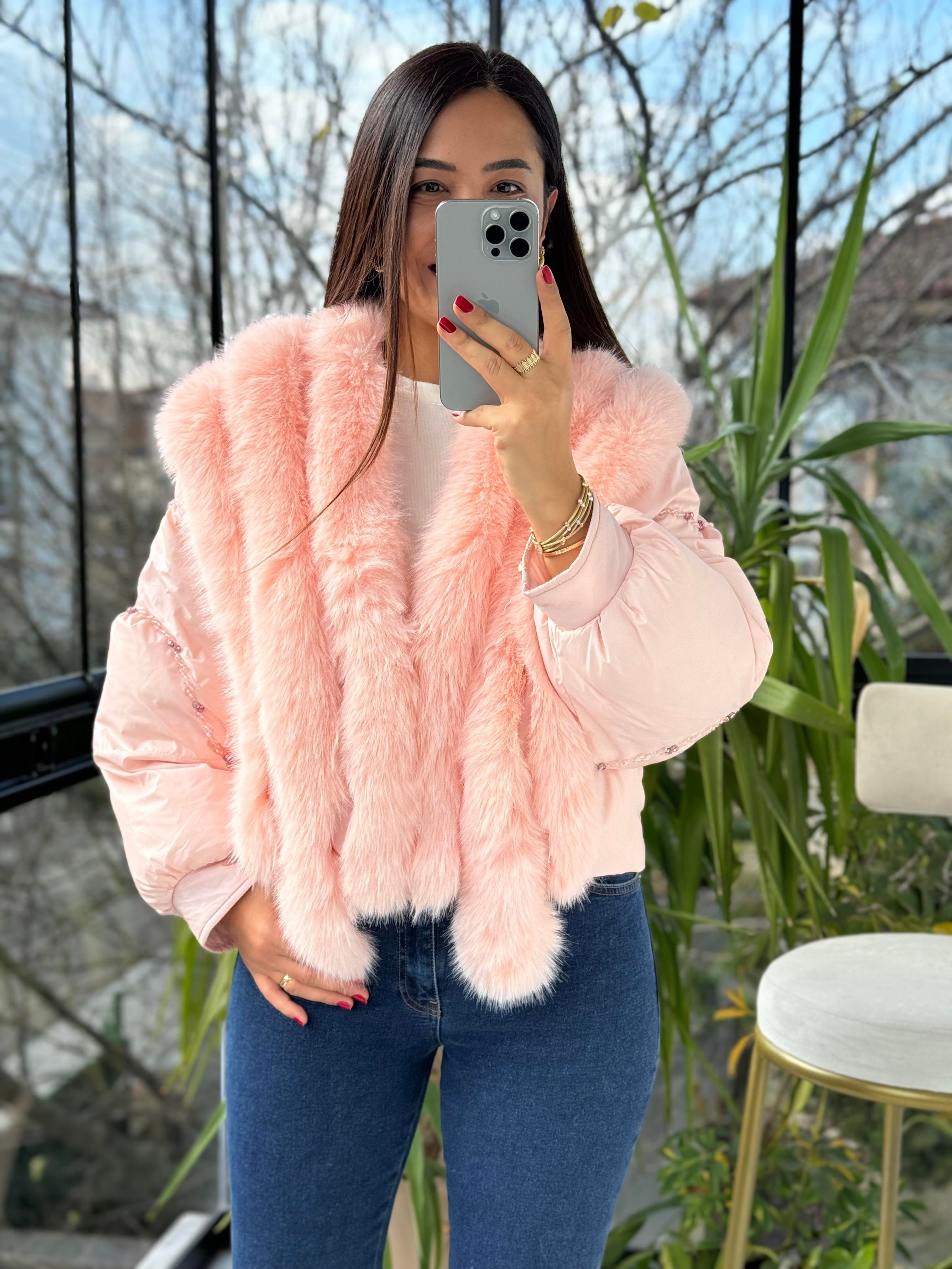 İthal Kısa Tüylü Mont Pembe