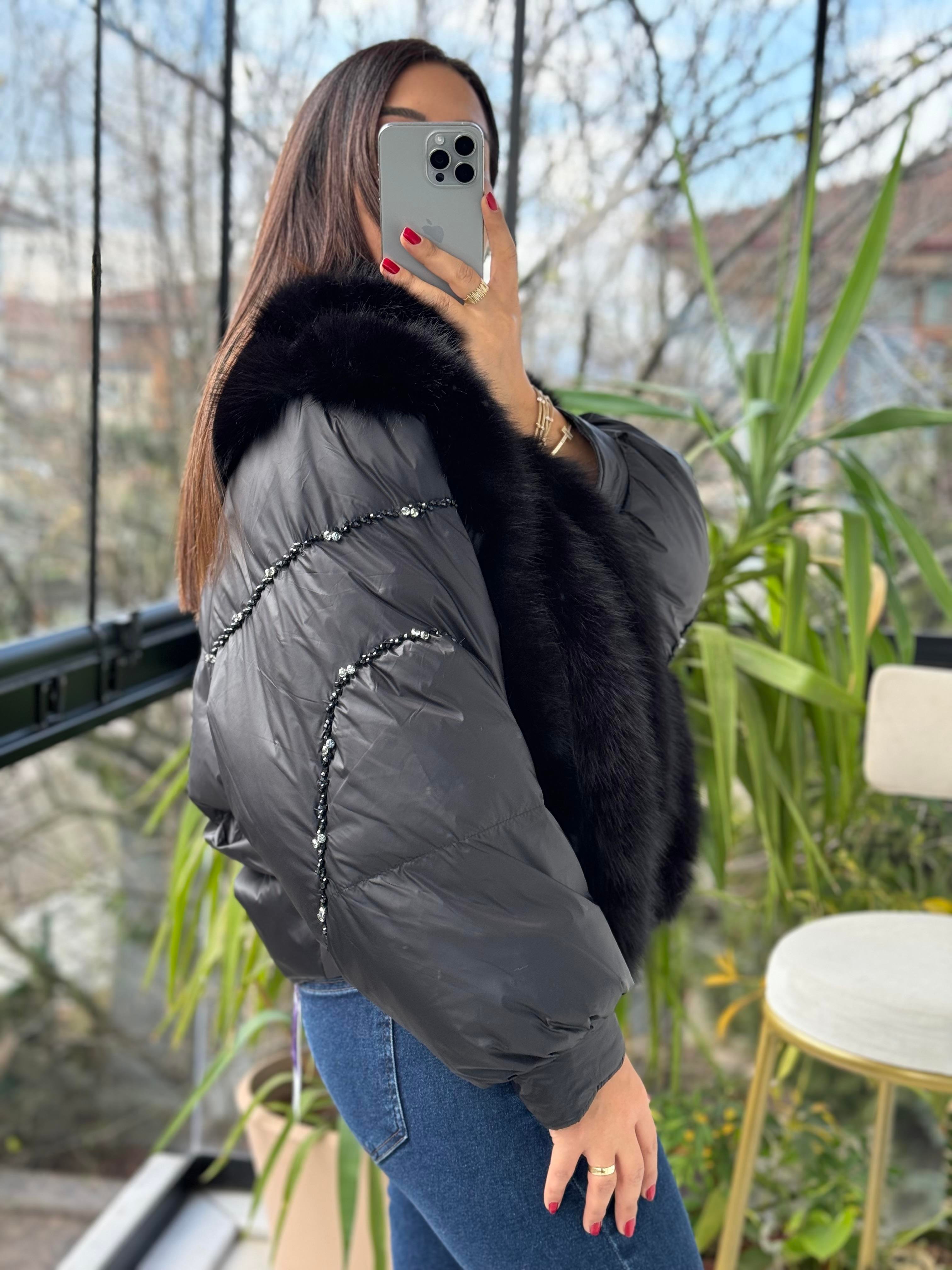 İthal Kısa Tüylü Mont Siyah