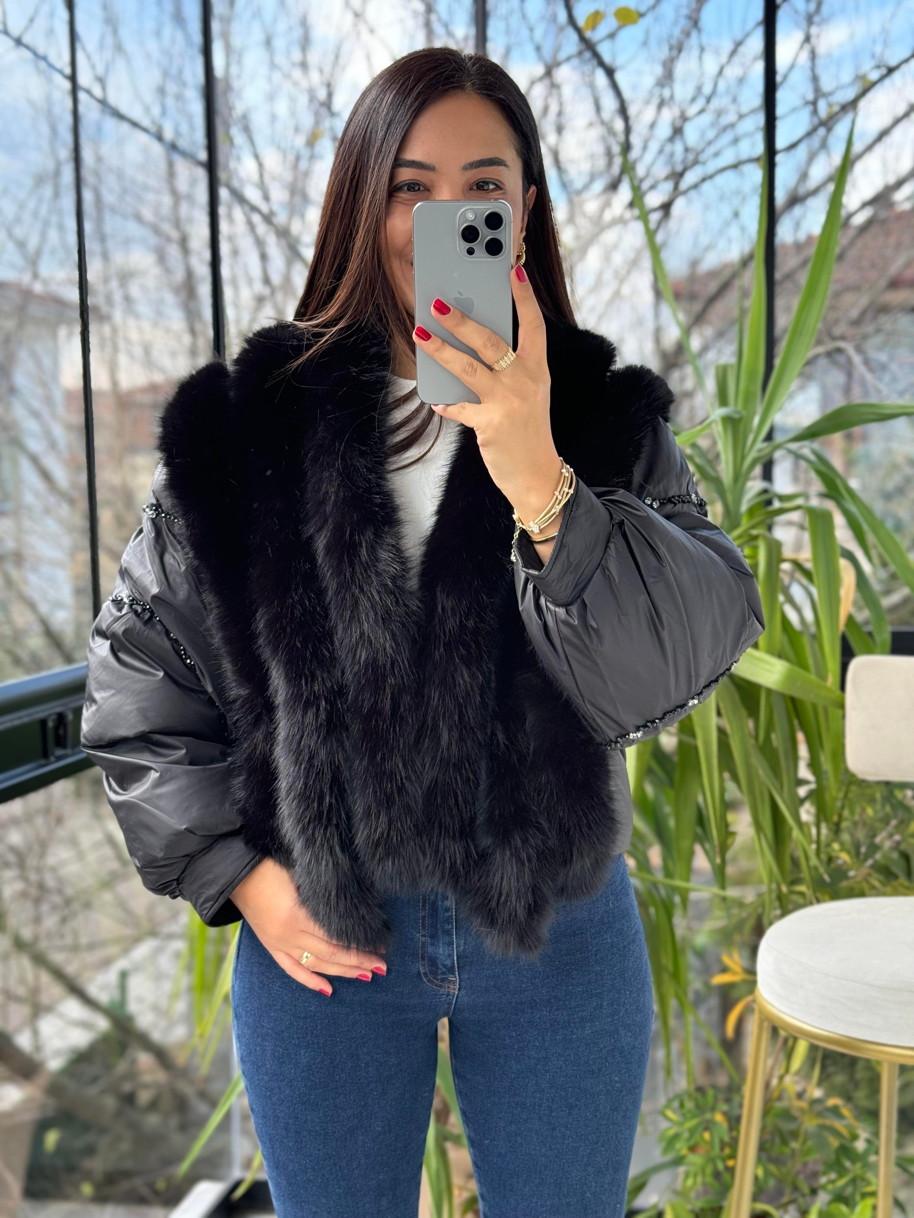 İthal Kısa Tüylü Mont Siyah