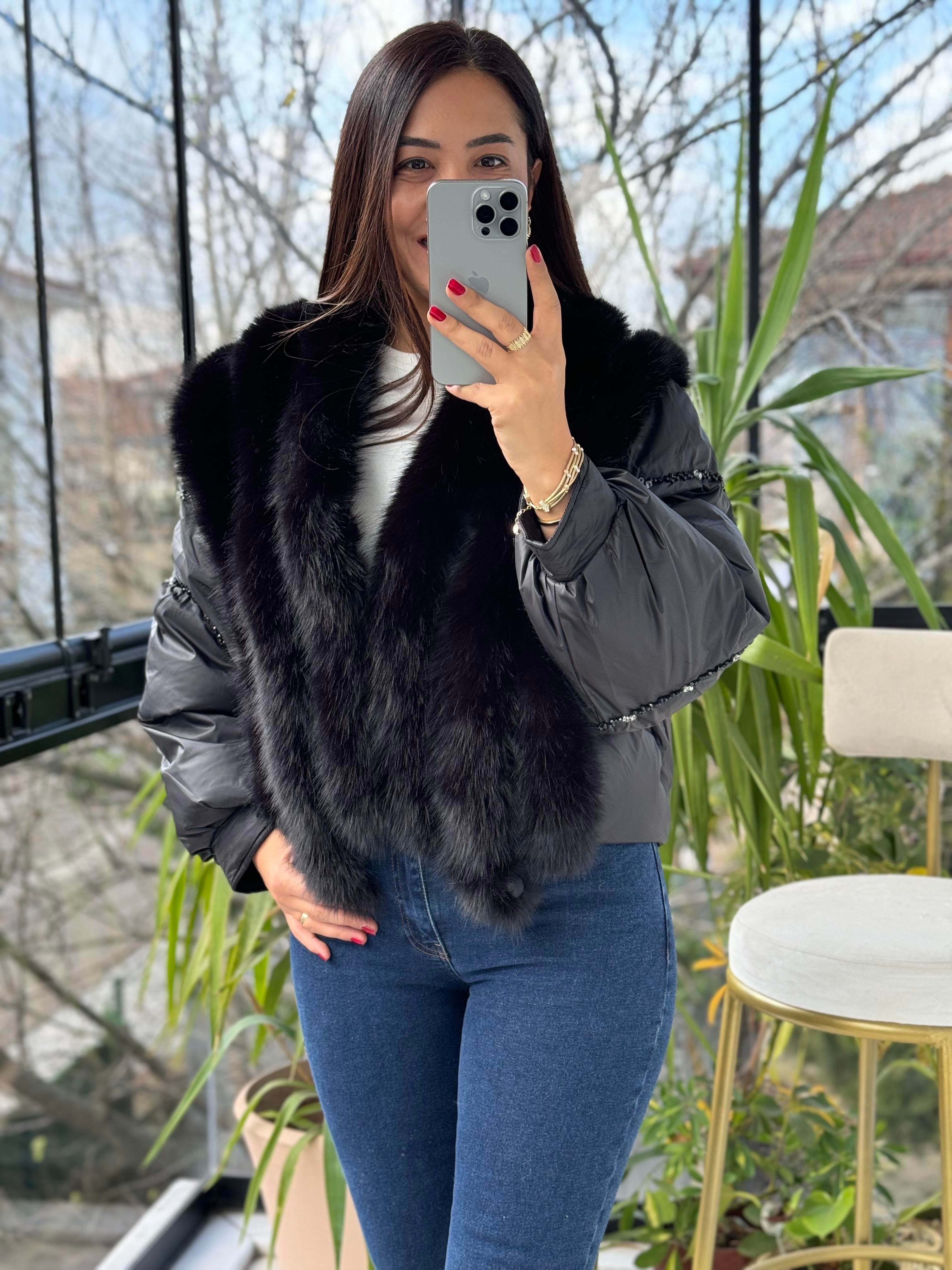 İthal Kısa Tüylü Mont Siyah