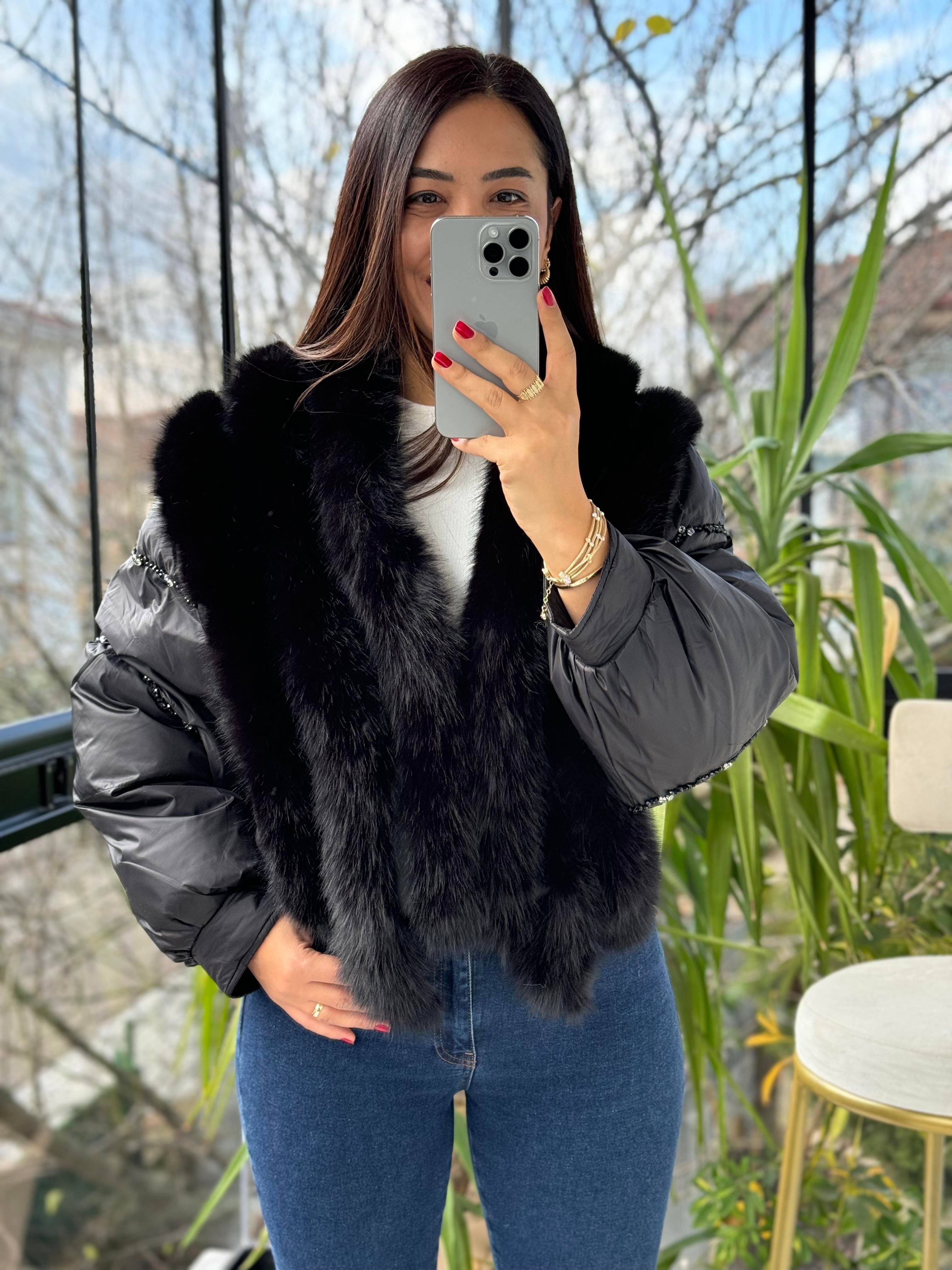 İthal Kısa Tüylü Mont Siyah