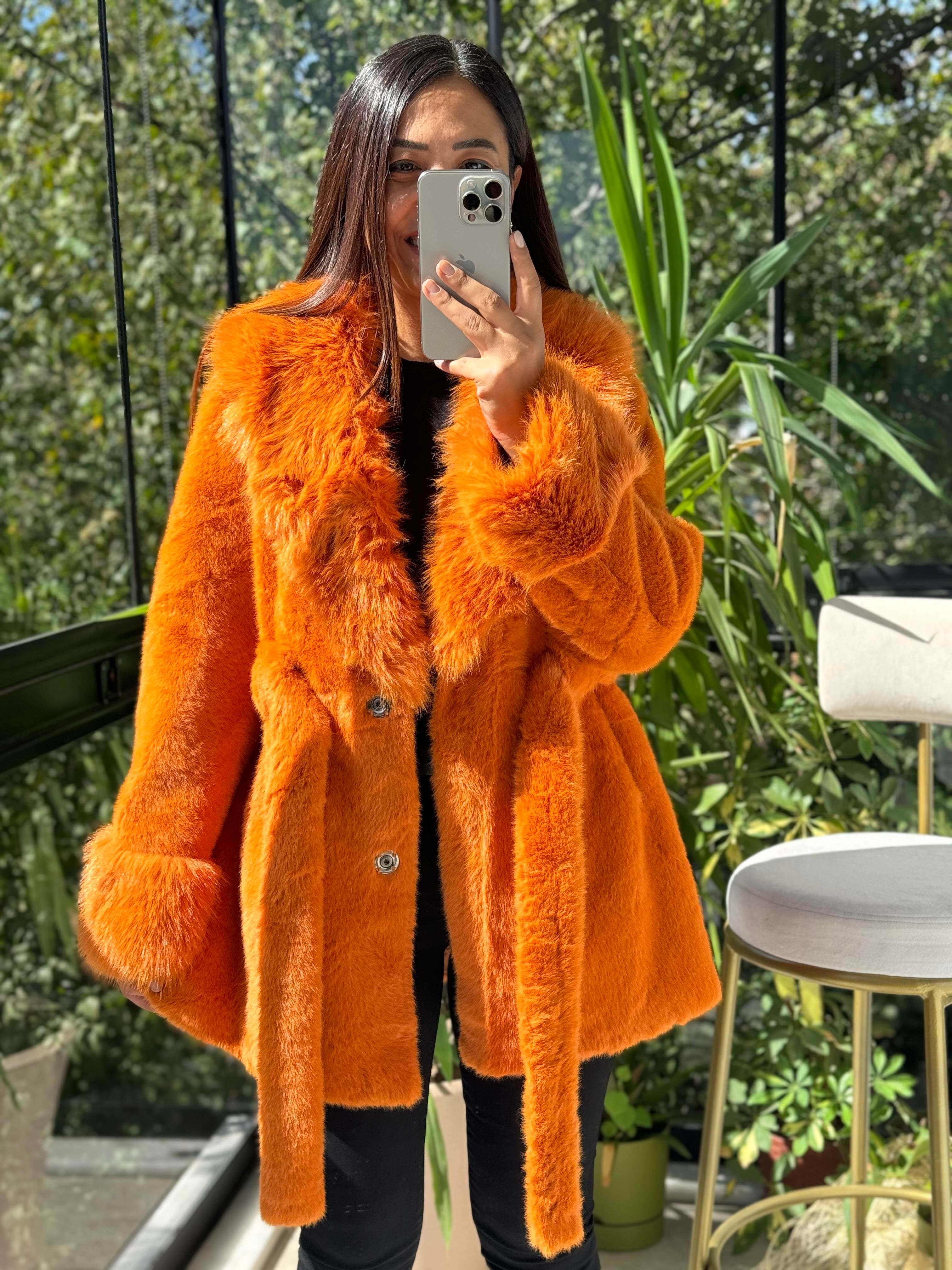 İthal Kuşaklı Kürk Turuncu