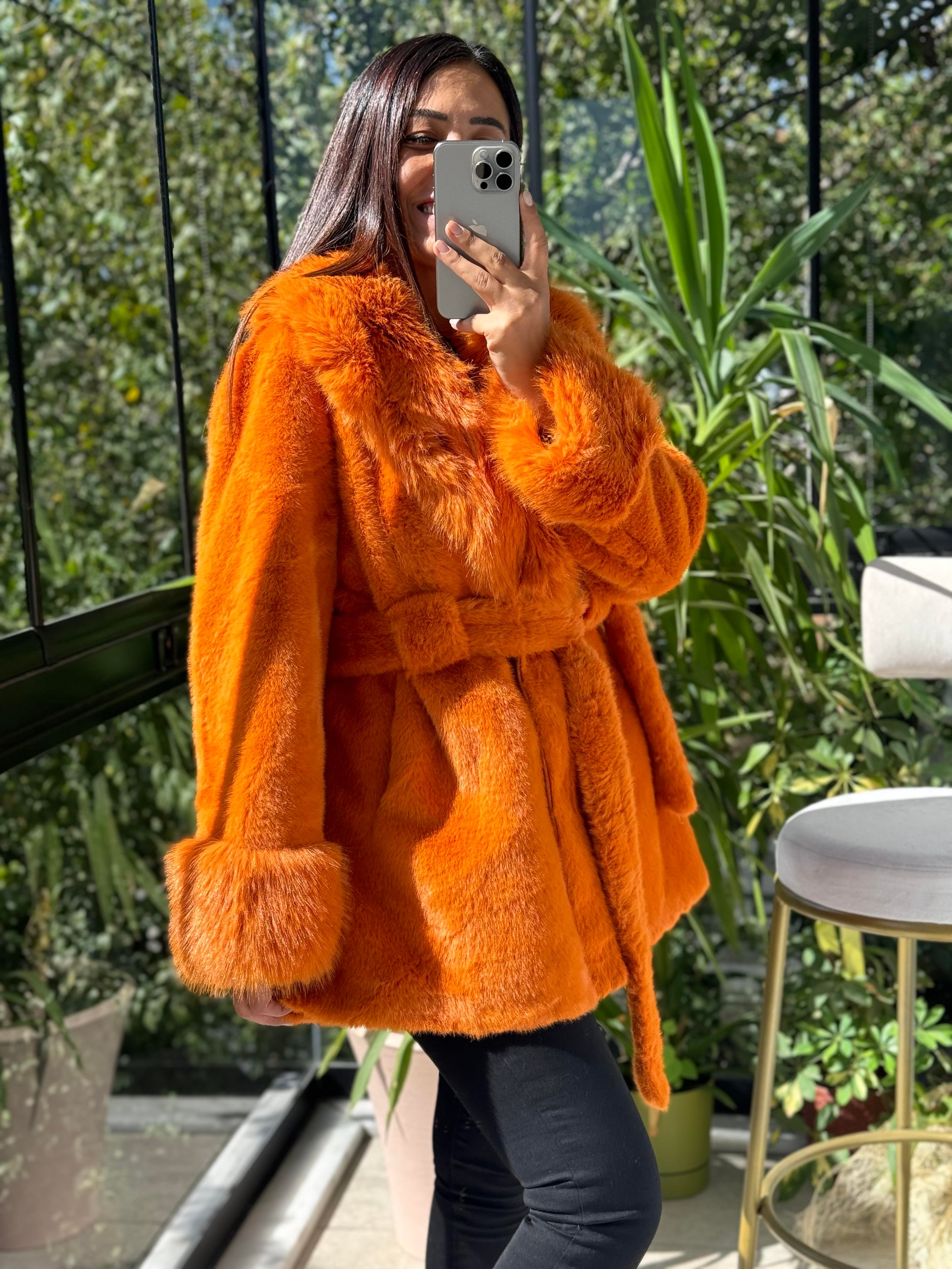 İthal Kuşaklı Kürk Turuncu