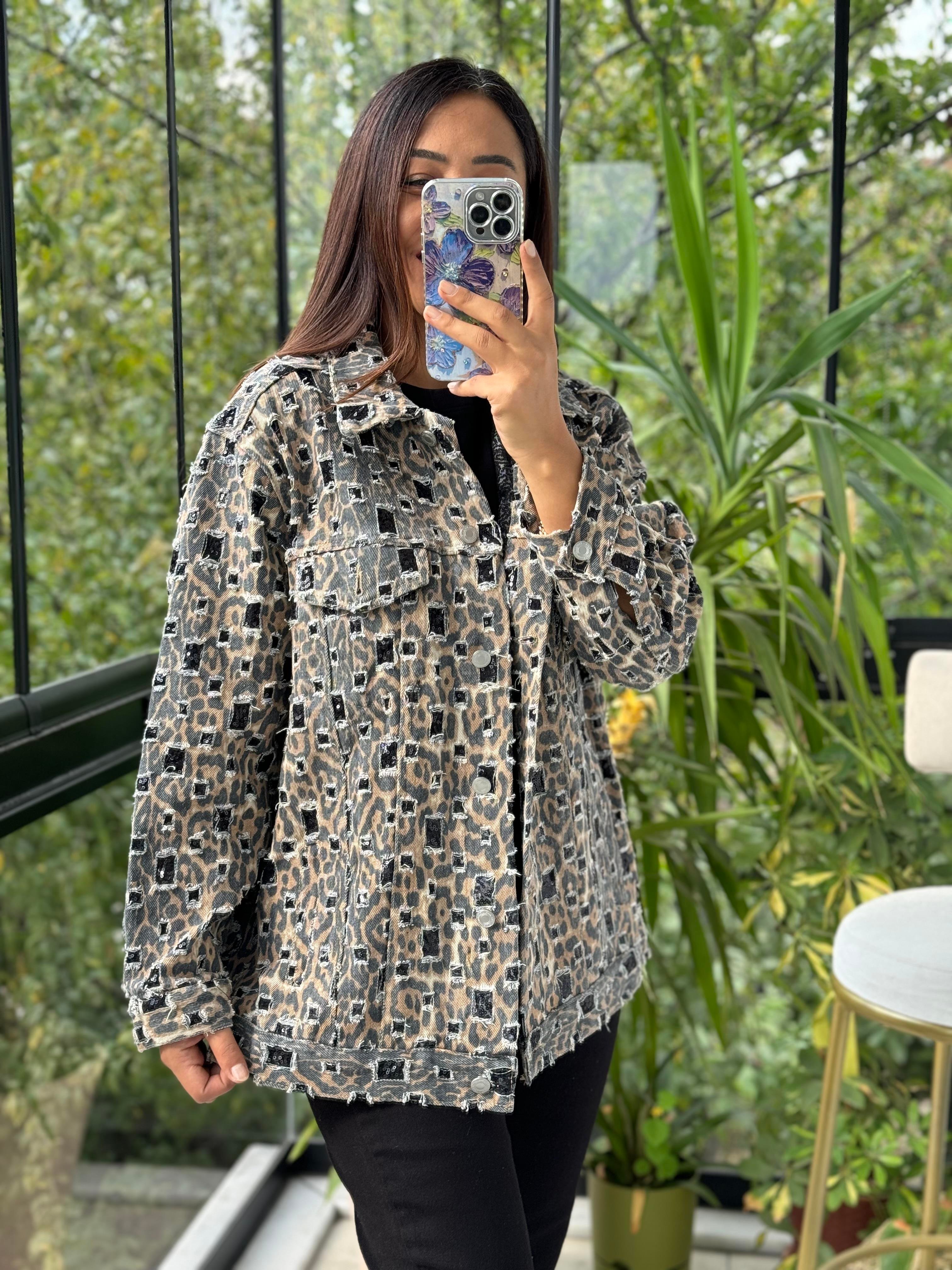 İthal Leopar Kot Ceket Camel